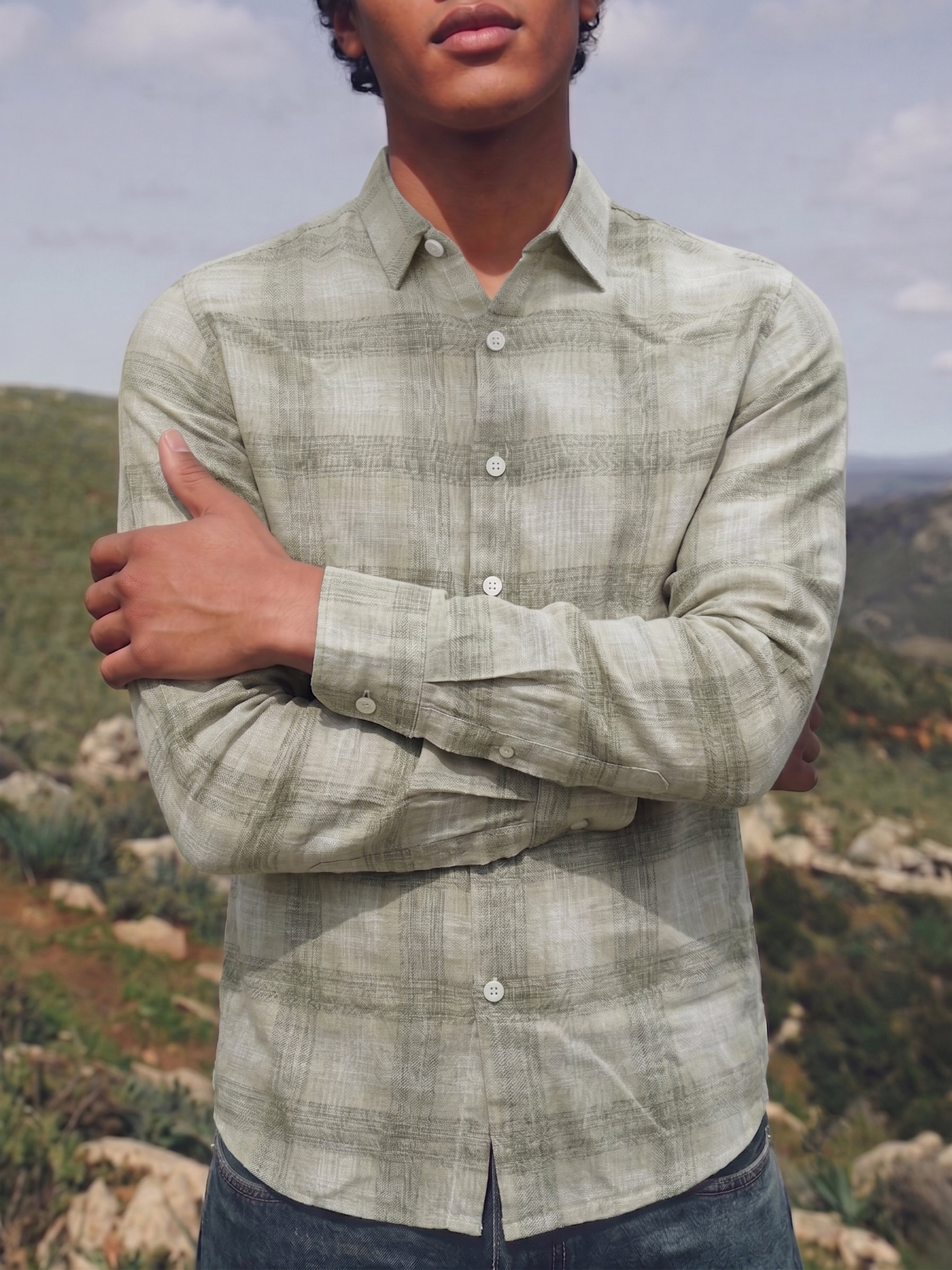 Men's Checks Olive Green Regular Fit Shirt