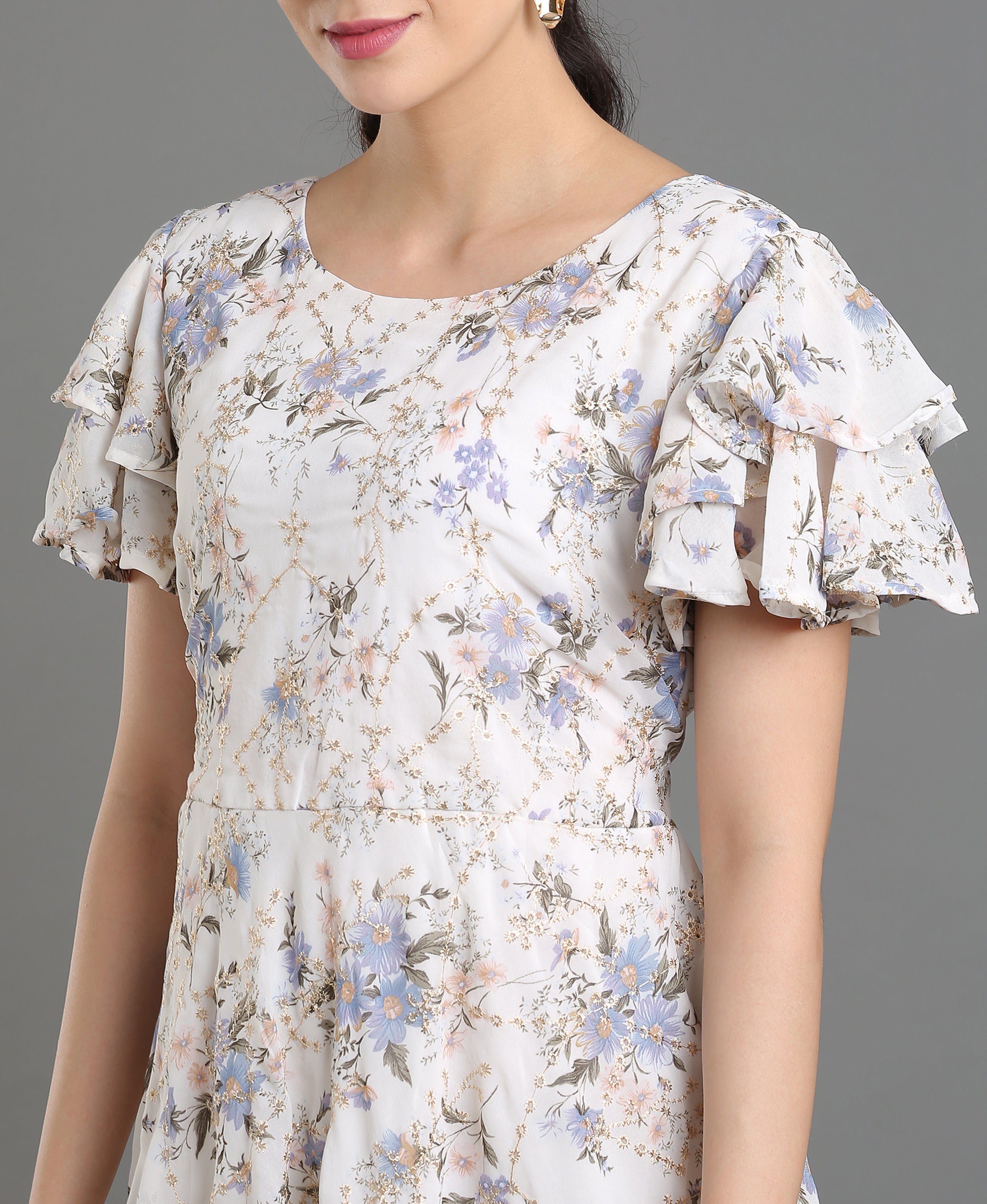 Snow Petal Georgette Dress