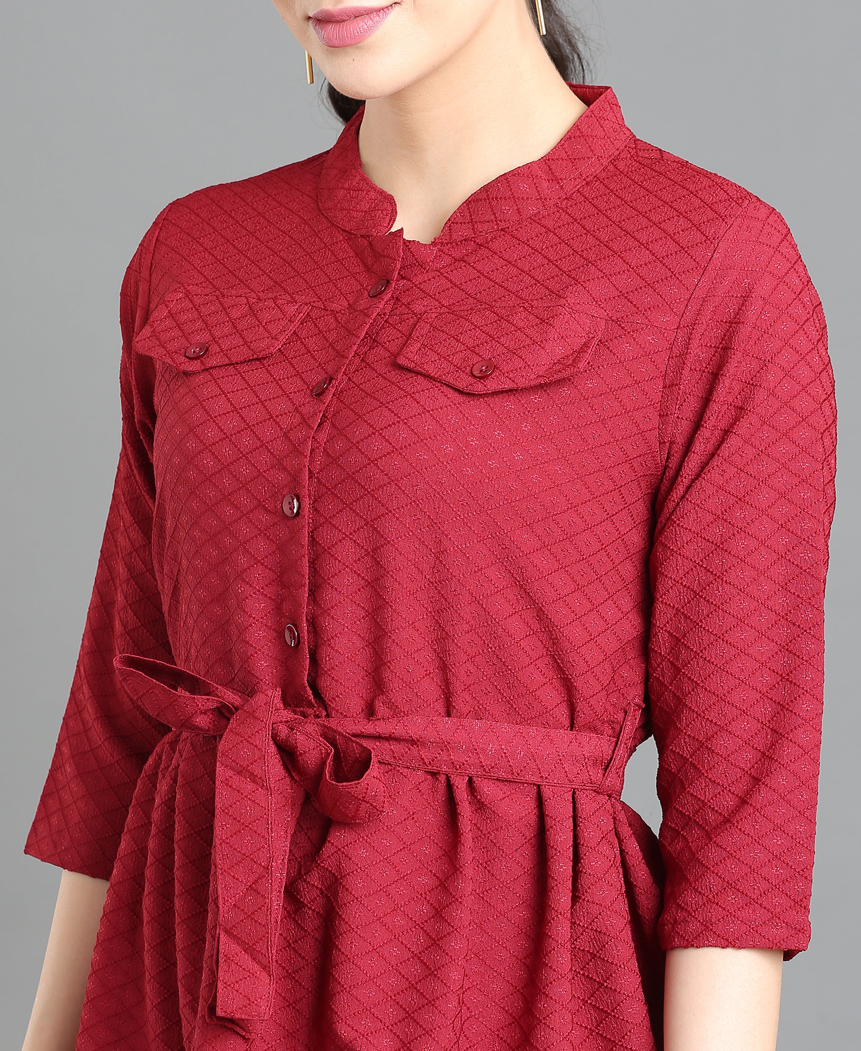 Maroon Tiered Poly Dress