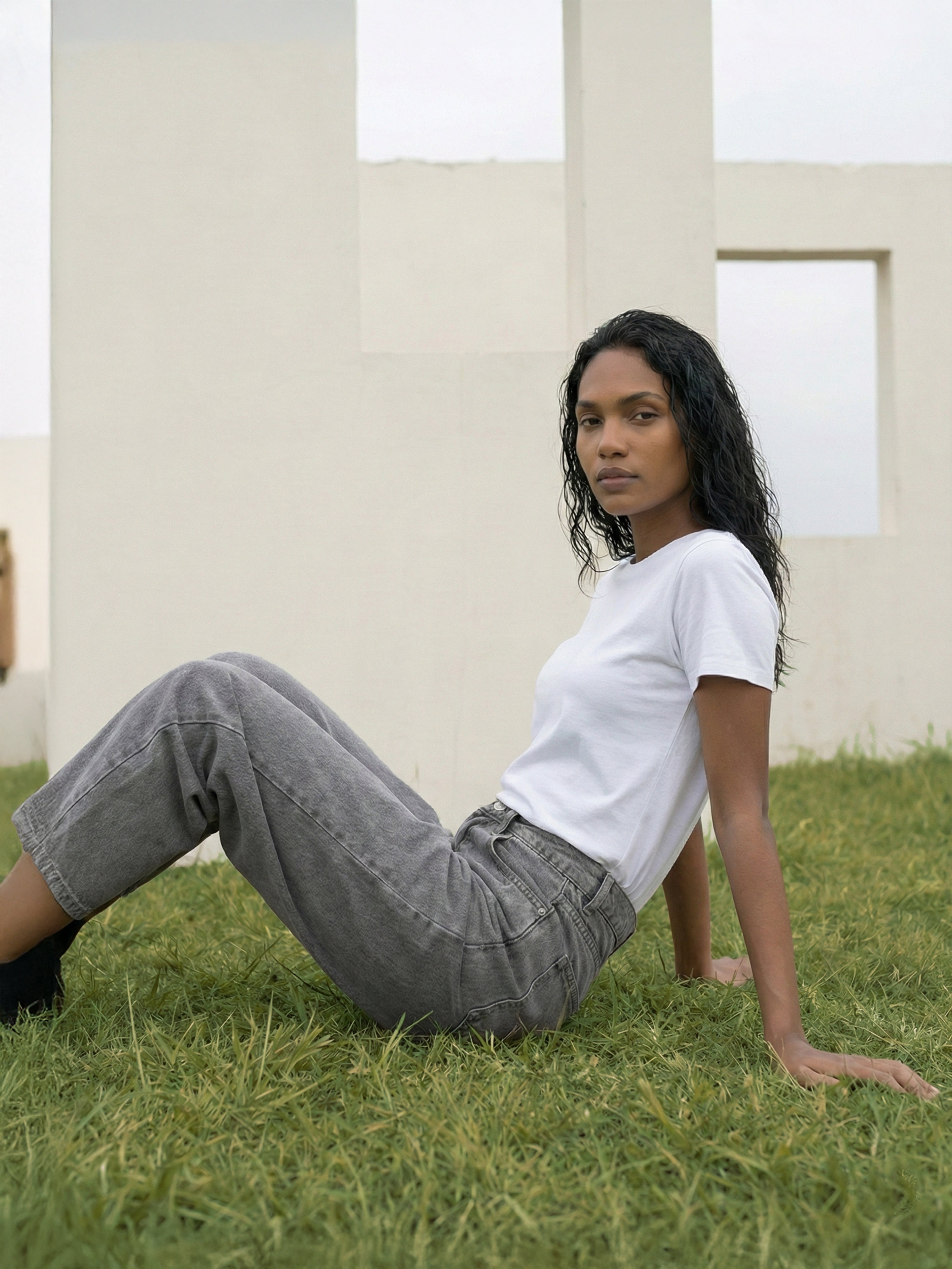 Grey Cotton Denim Jeans For Womens