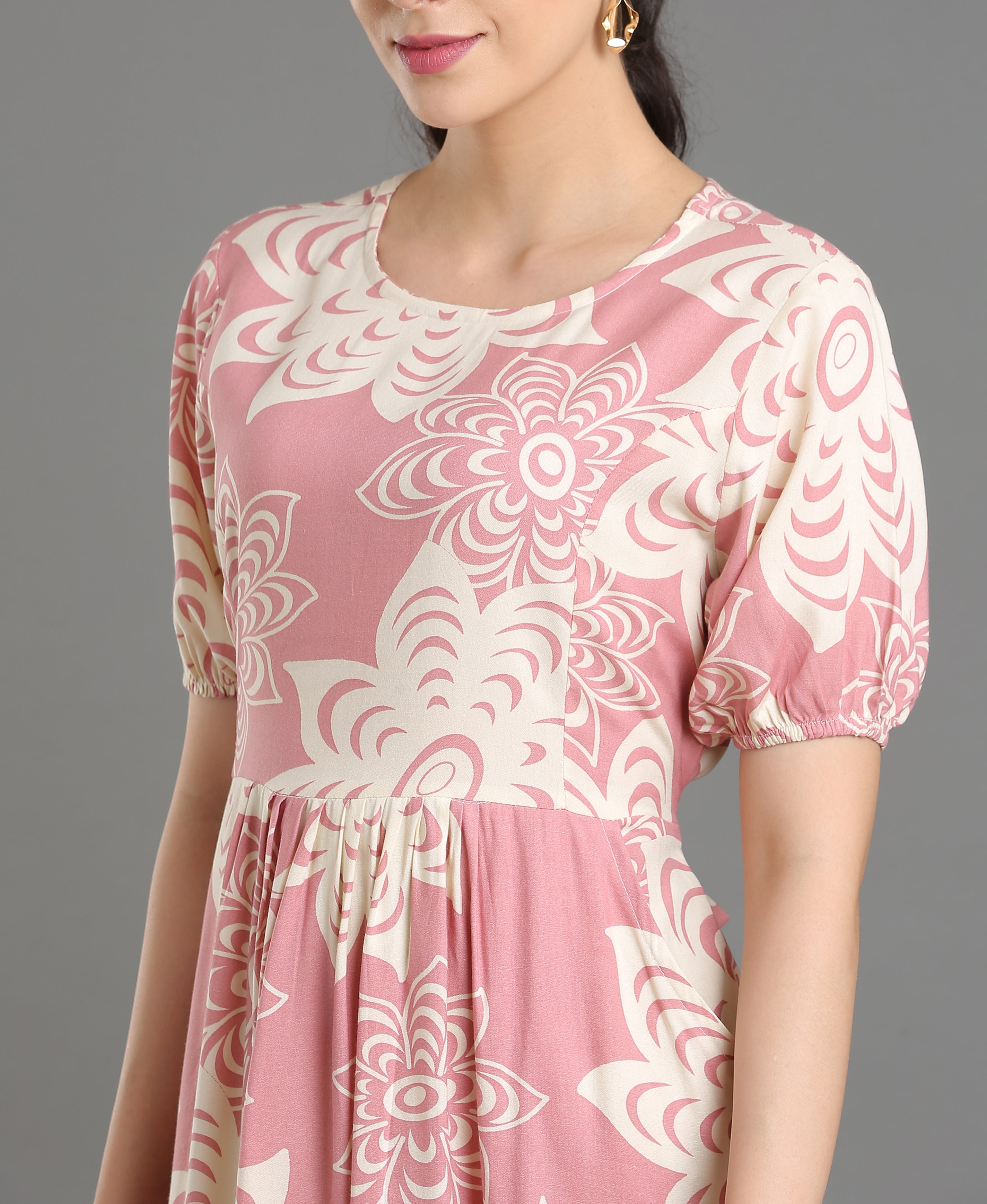 Pink Bloom Viscose Flare Dress