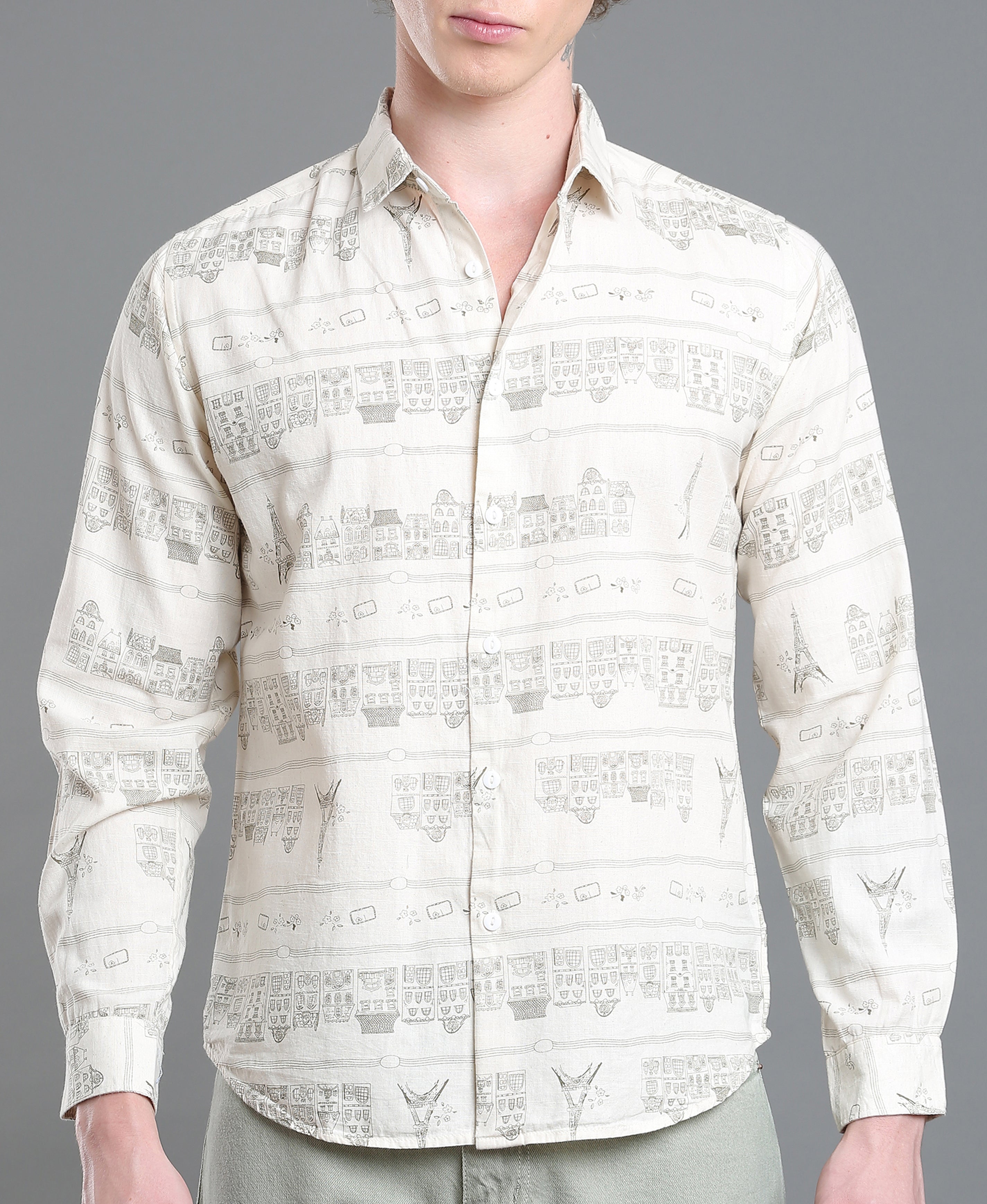 Cream Horizon Printed Shirt