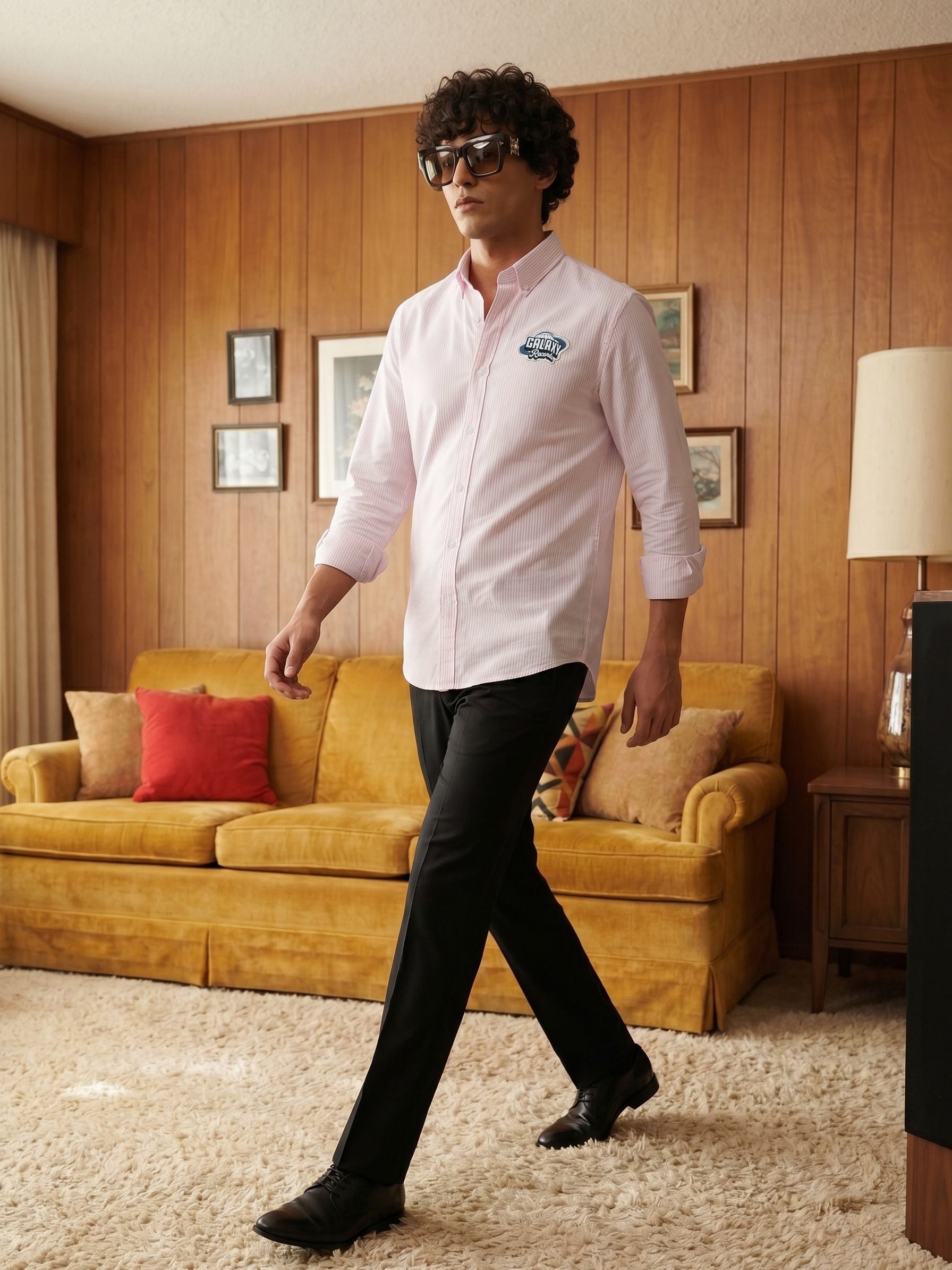 Men's Pinned Stripes Light Pink Relaxed Fit Shirt