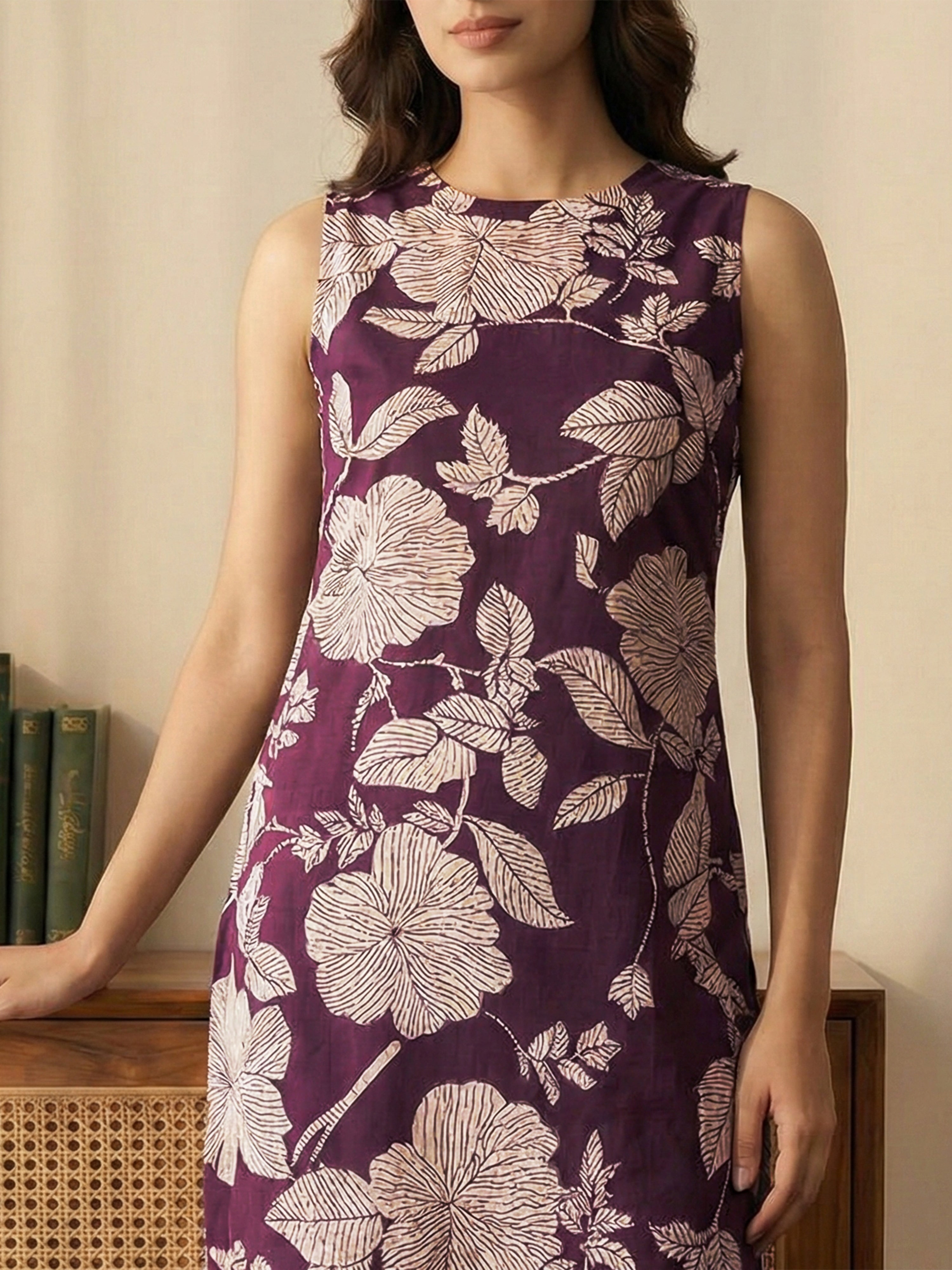 Purple Cotton Halter Neck Sleeveless Kurti Set
