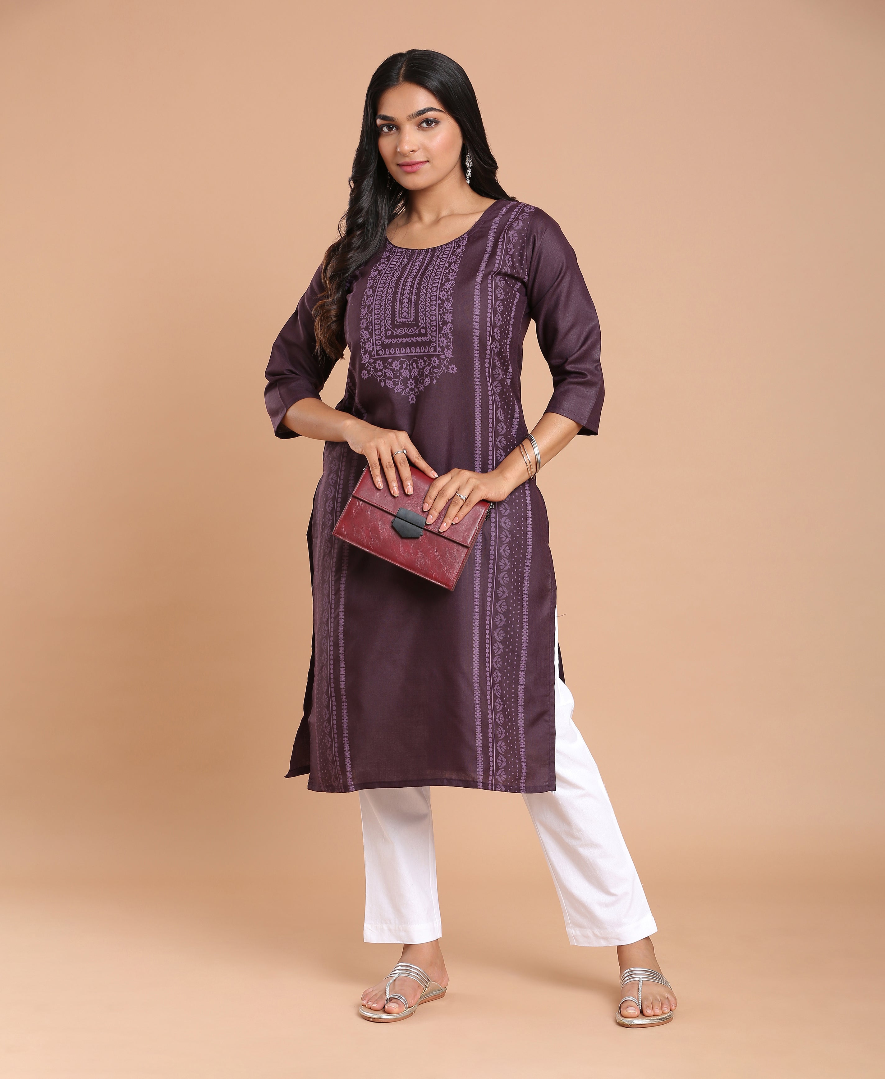 Wine Glow Poly Cotton Kurti
