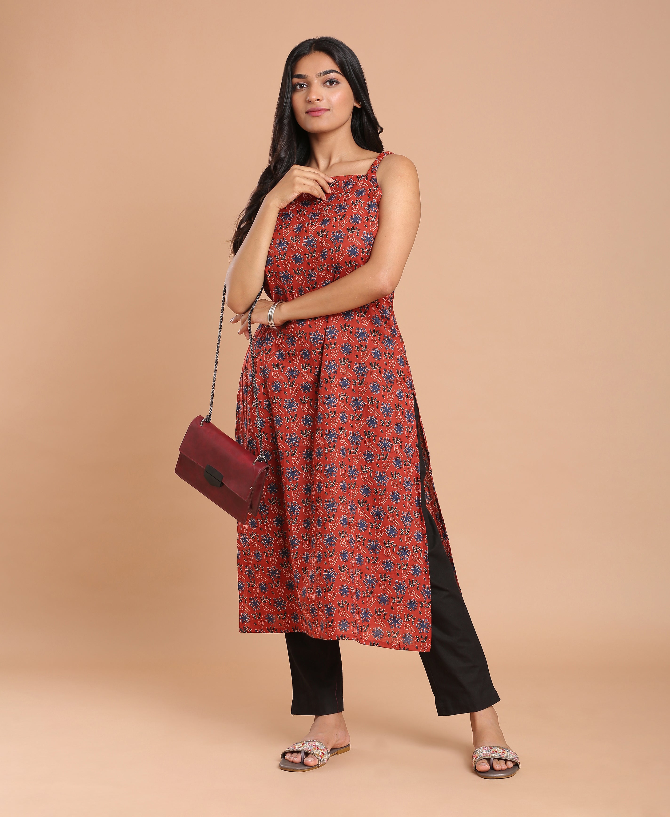 Scarlet Bloom Cotton Kurti