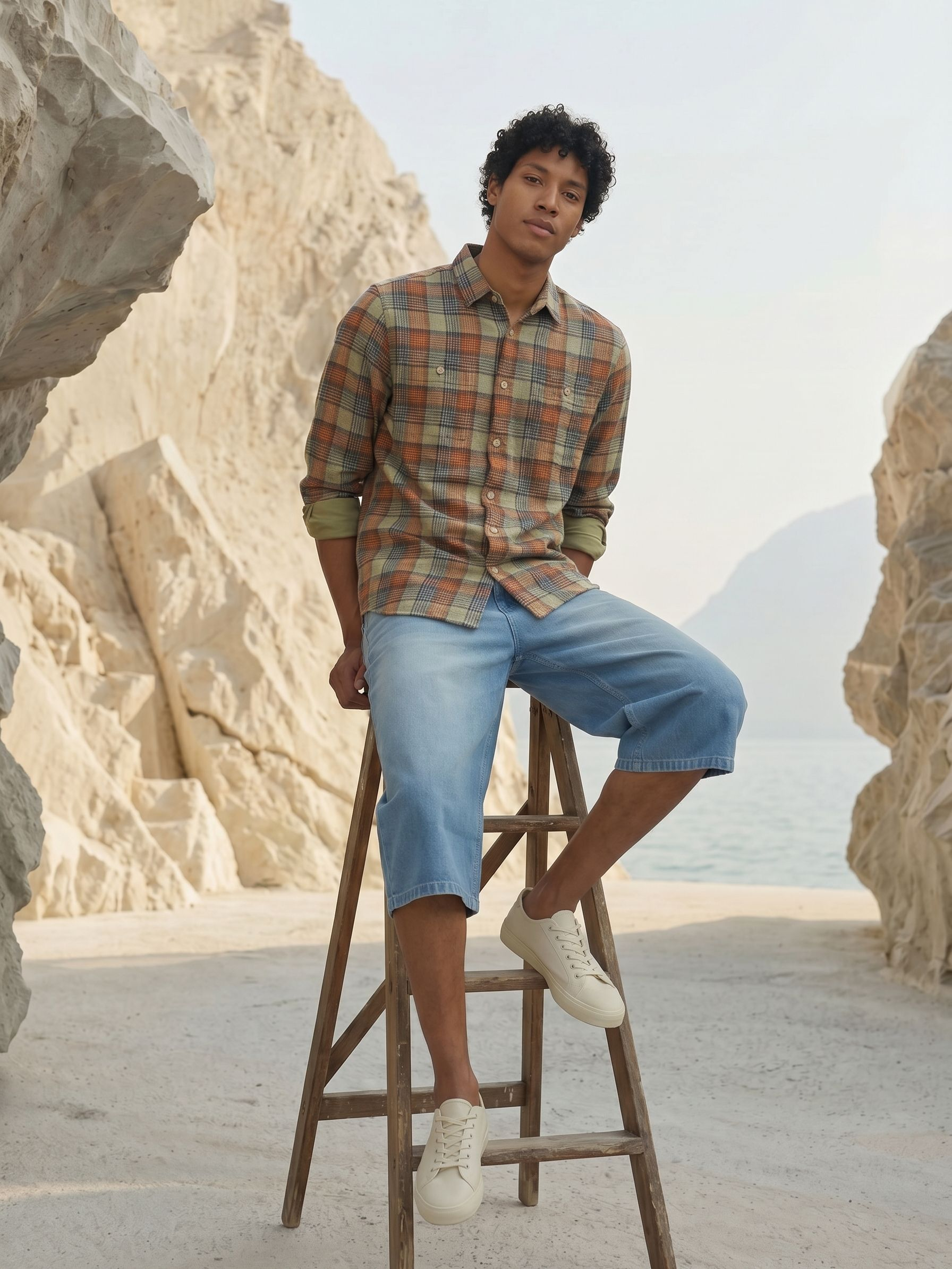 Men's Checks Orange Relaxed Fit Shirt
