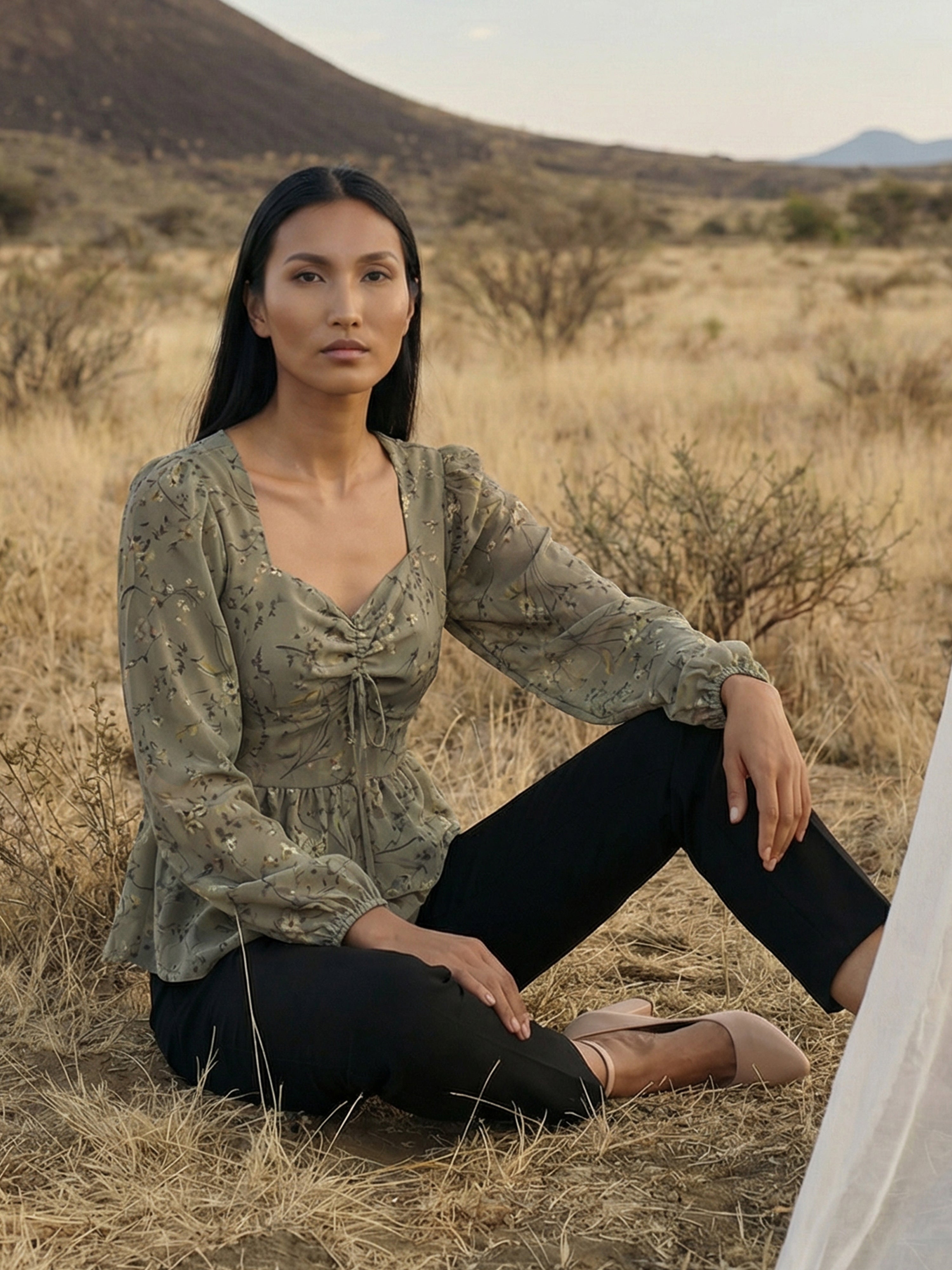 Grey Georgette Queen Anne Full Top For Female