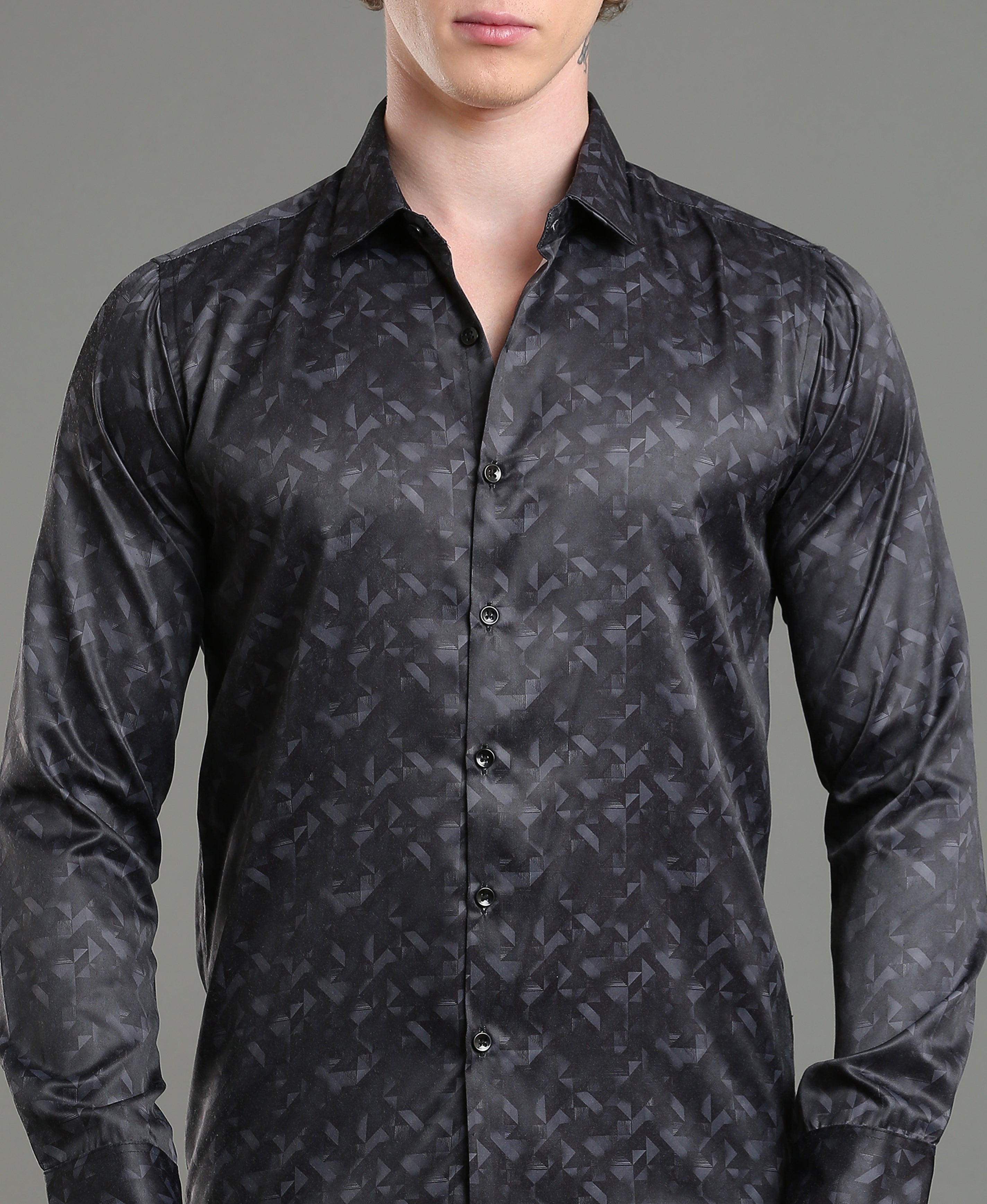 Onyx Satin Print Slim Shirt
