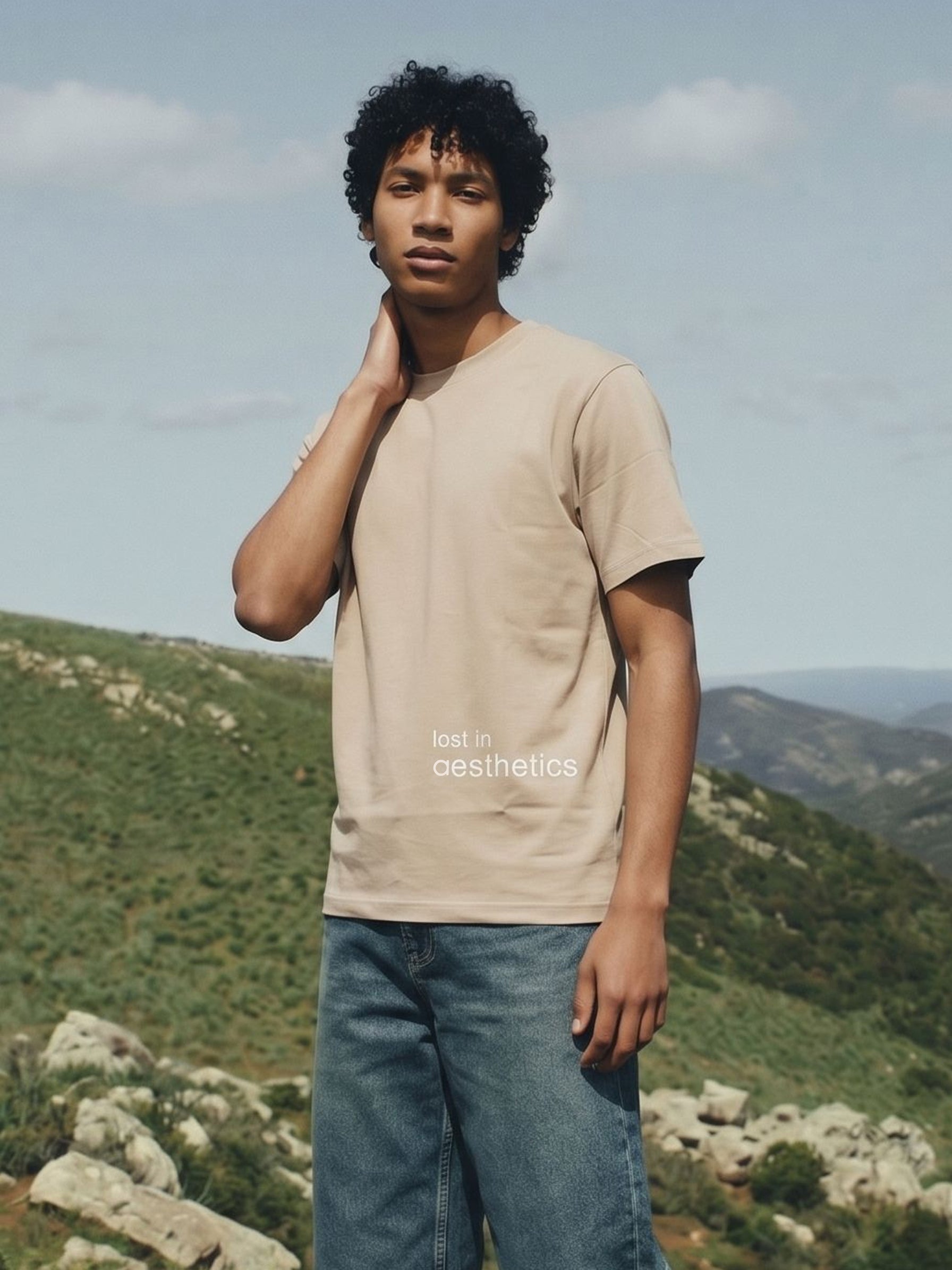 Men's S/J 200 Gsm Beige Relaxed Fit T Shirt