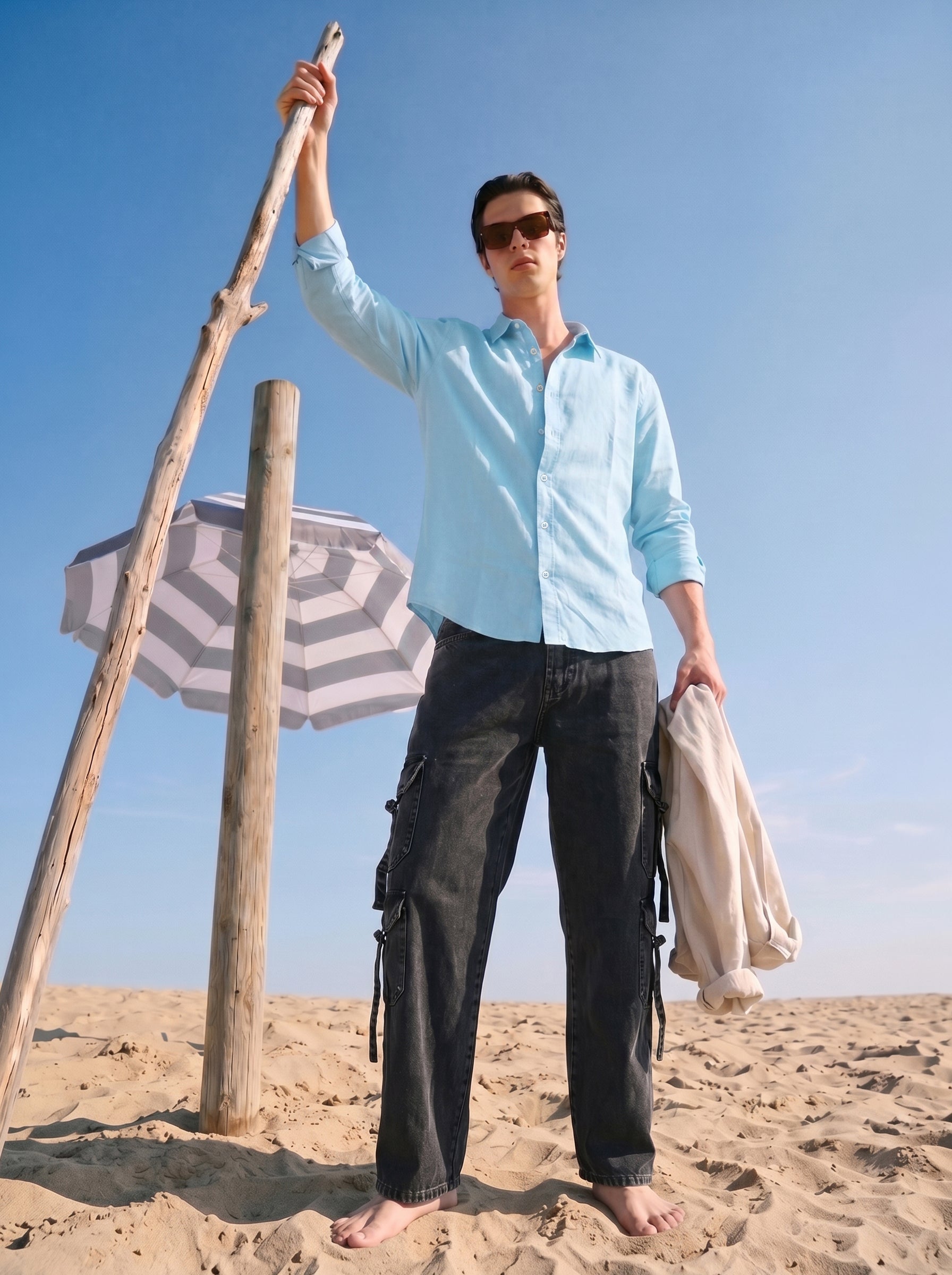 Men's Cotton Sky Blue Relaxed Full Sleeve Shirt