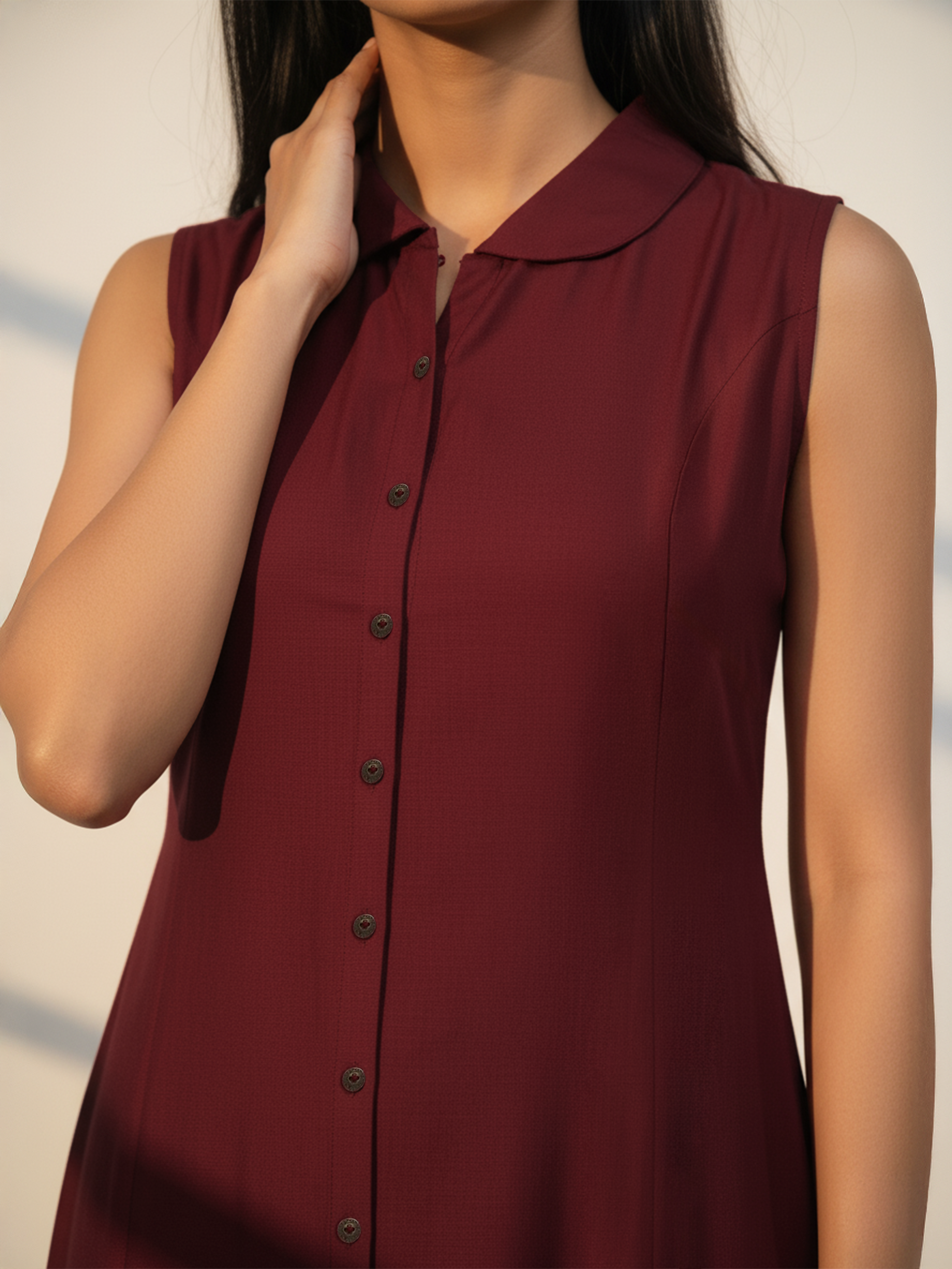 Elegant Maroon Viscose Flared Dress