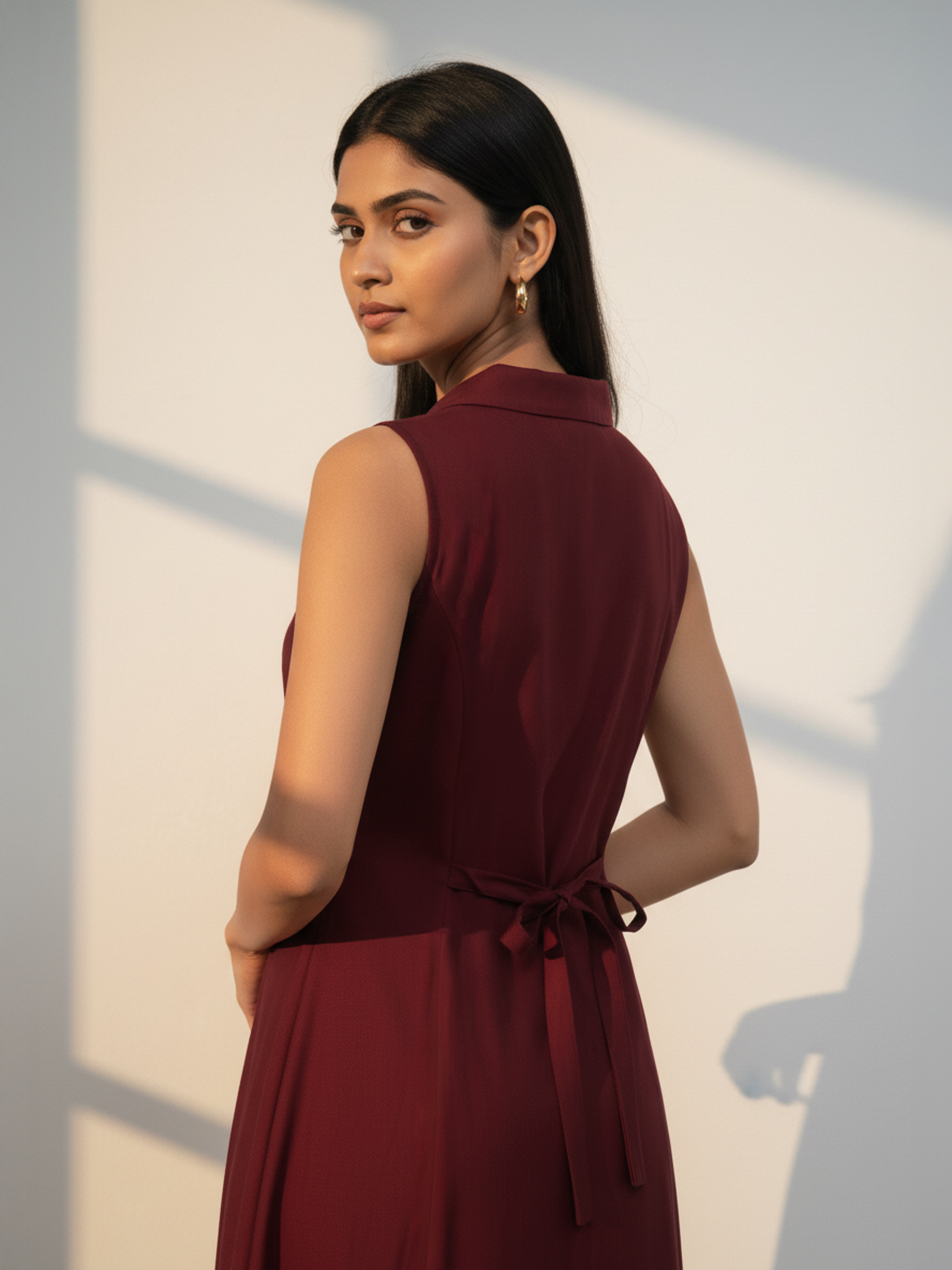 Elegant Maroon Viscose Flared Dress