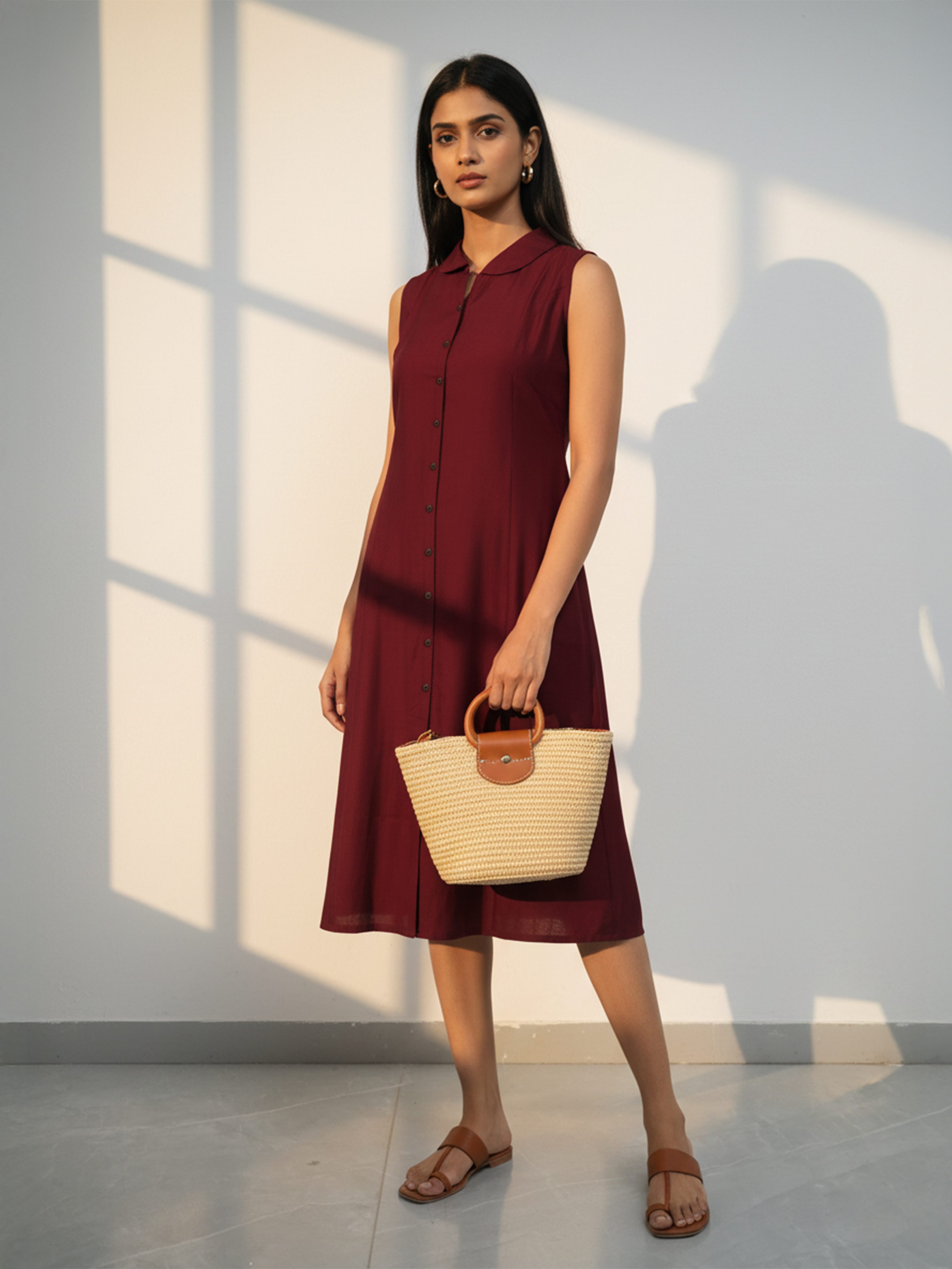 Elegant Maroon Viscose Flared Dress