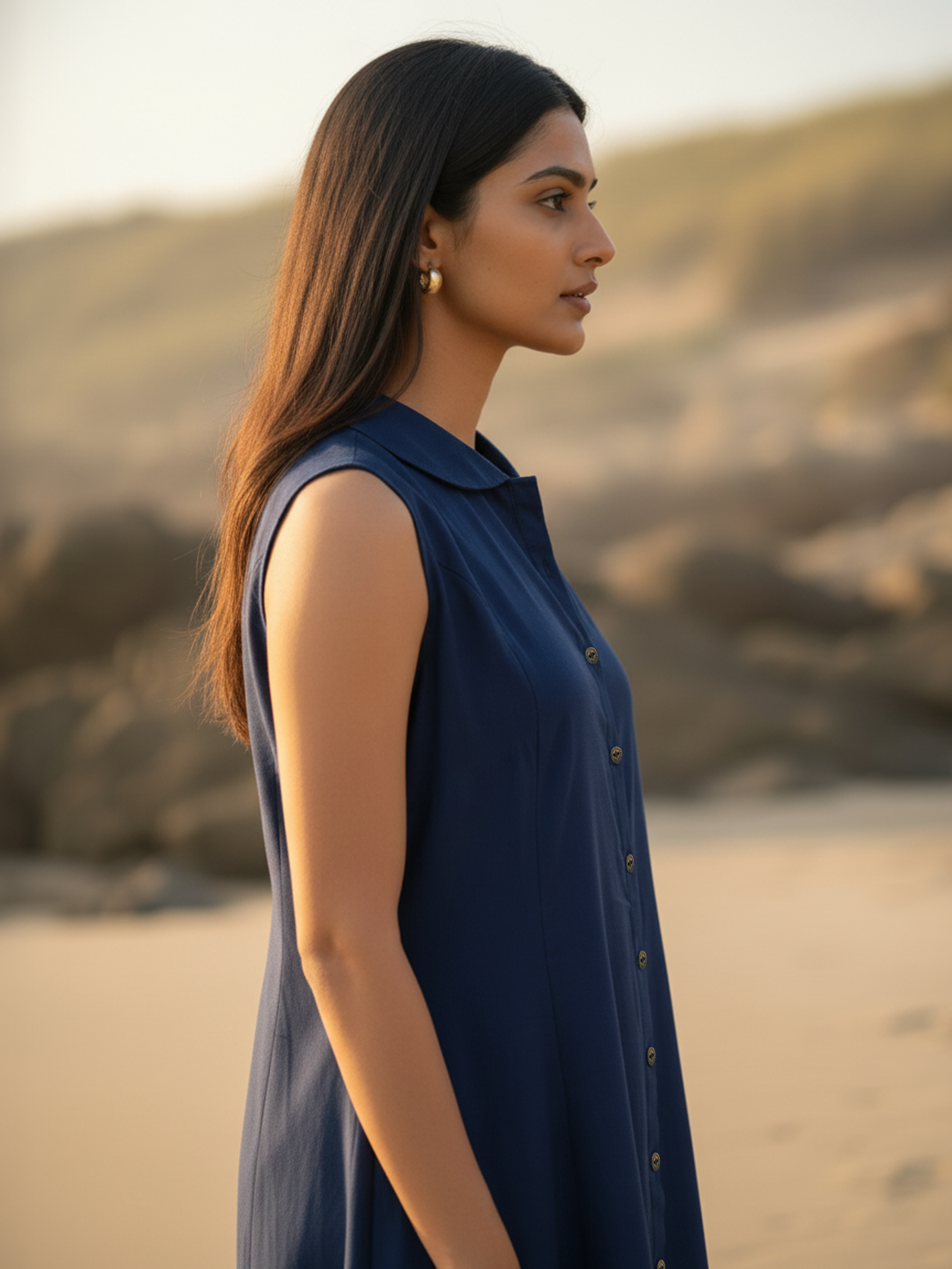 Classic Navy Viscose Flared Dress for Women