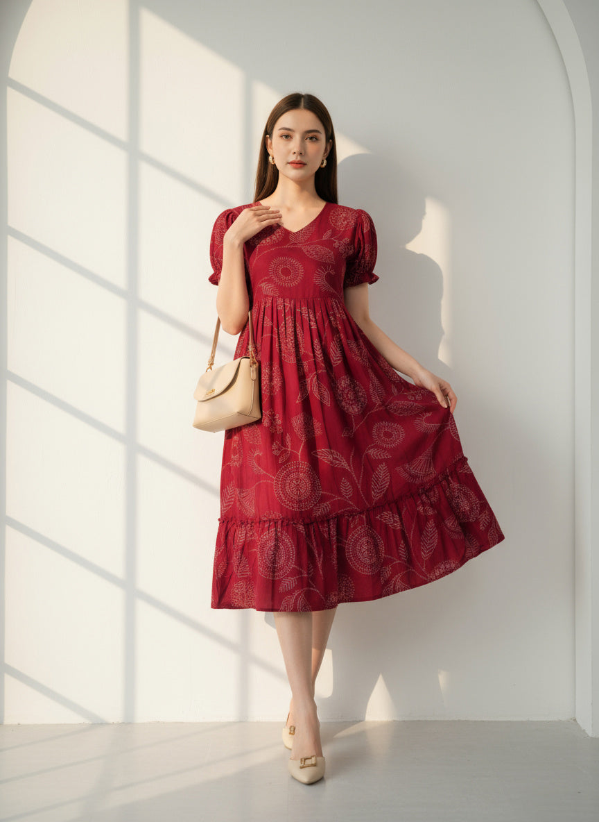 Buy Radiant Maroon Cotton Flex Flared Dress for Women Online at Fazyo