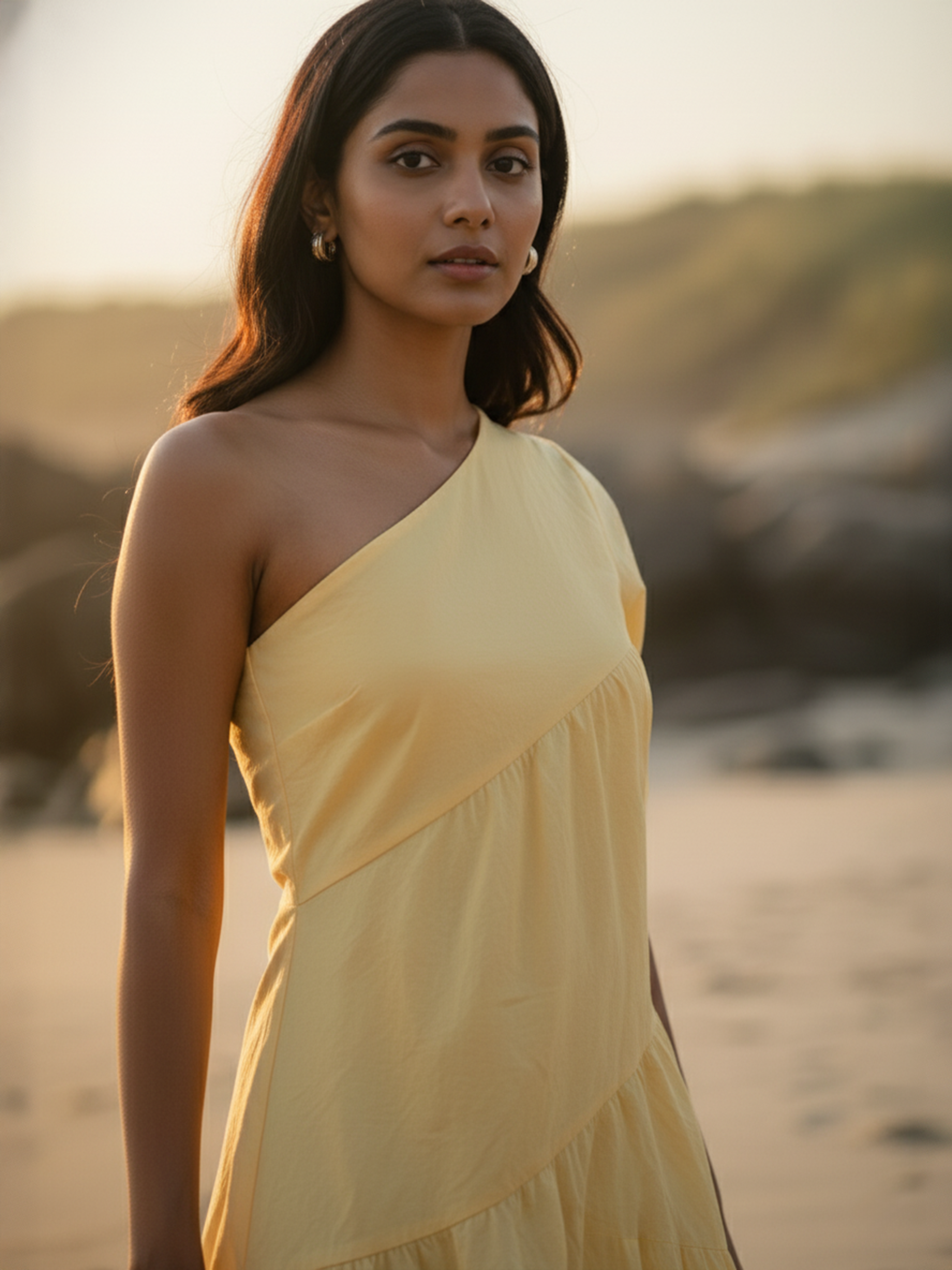 Lemon One Shoulder Plain Dress For Women