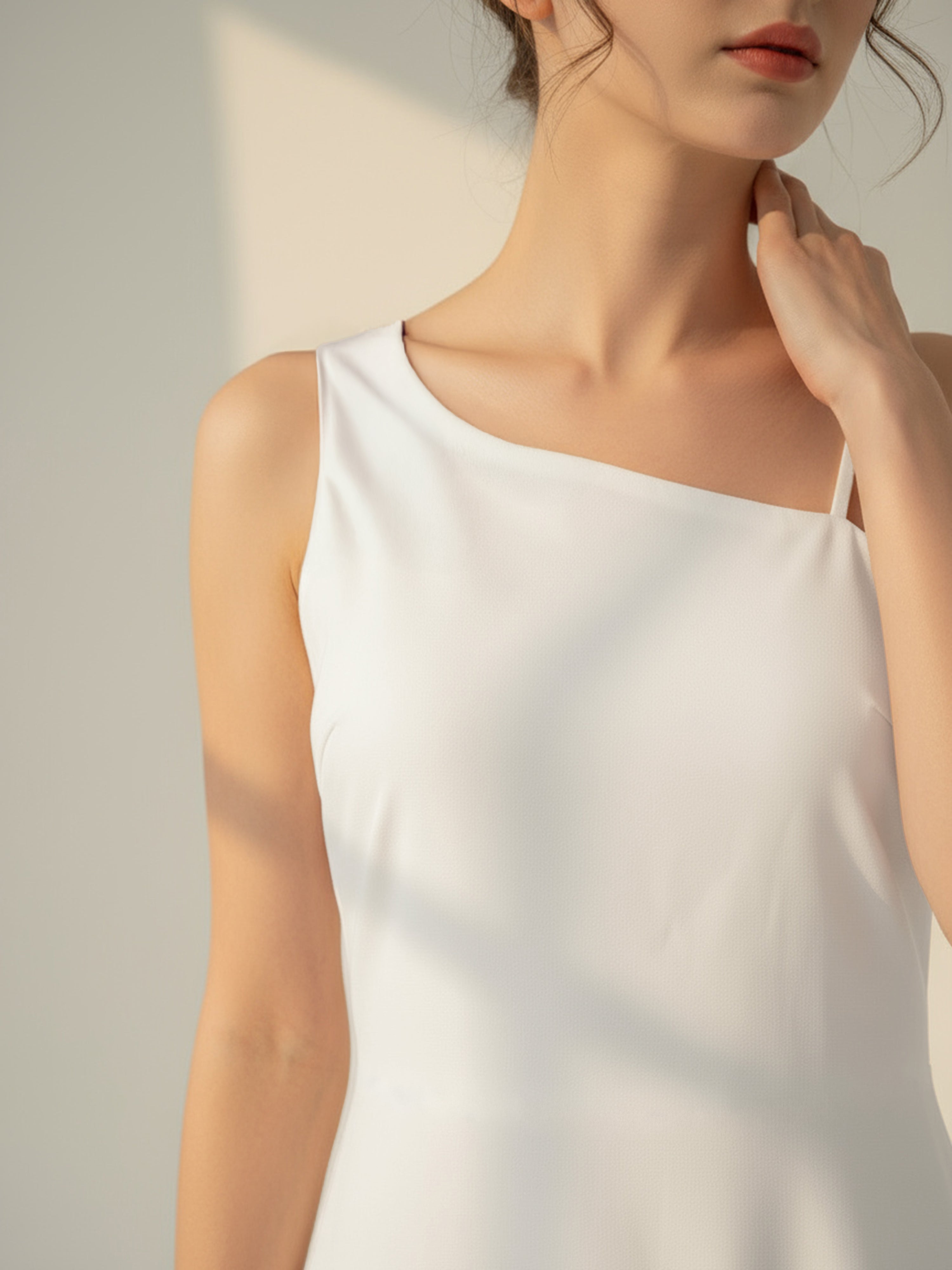 White Poplin One Shoulder Dress