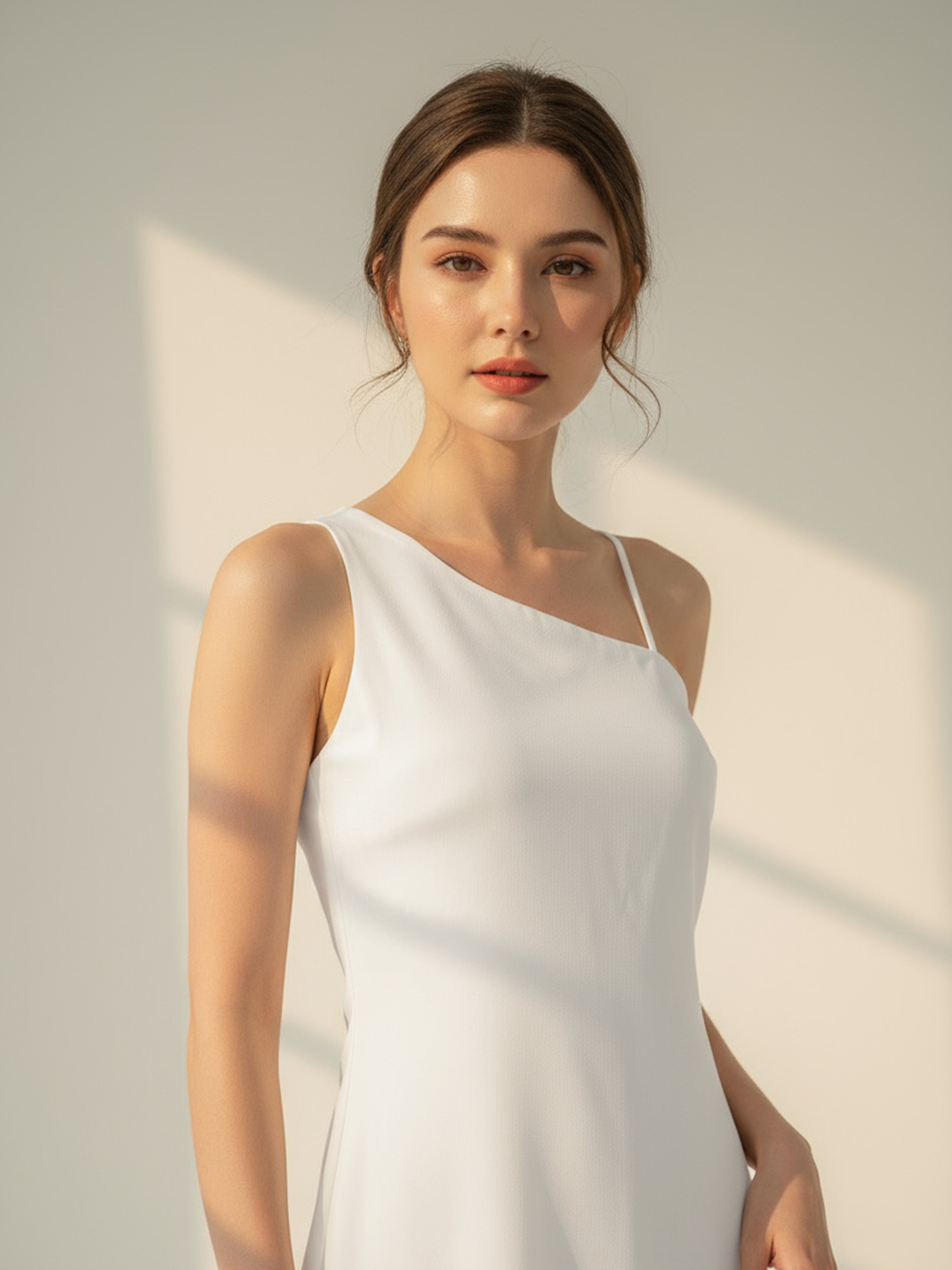 White Poplin One Shoulder Dress