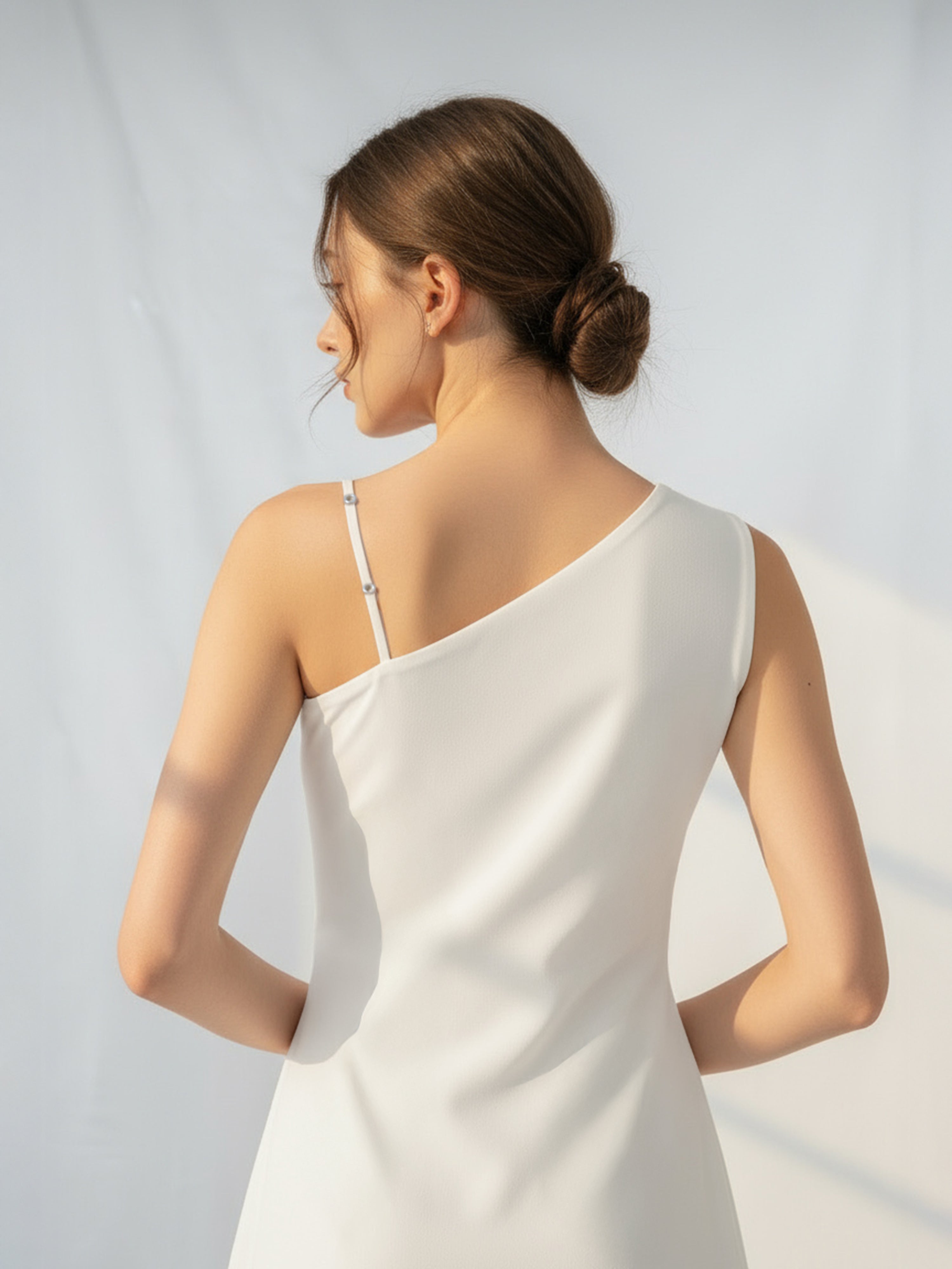 White Poplin One Shoulder Dress