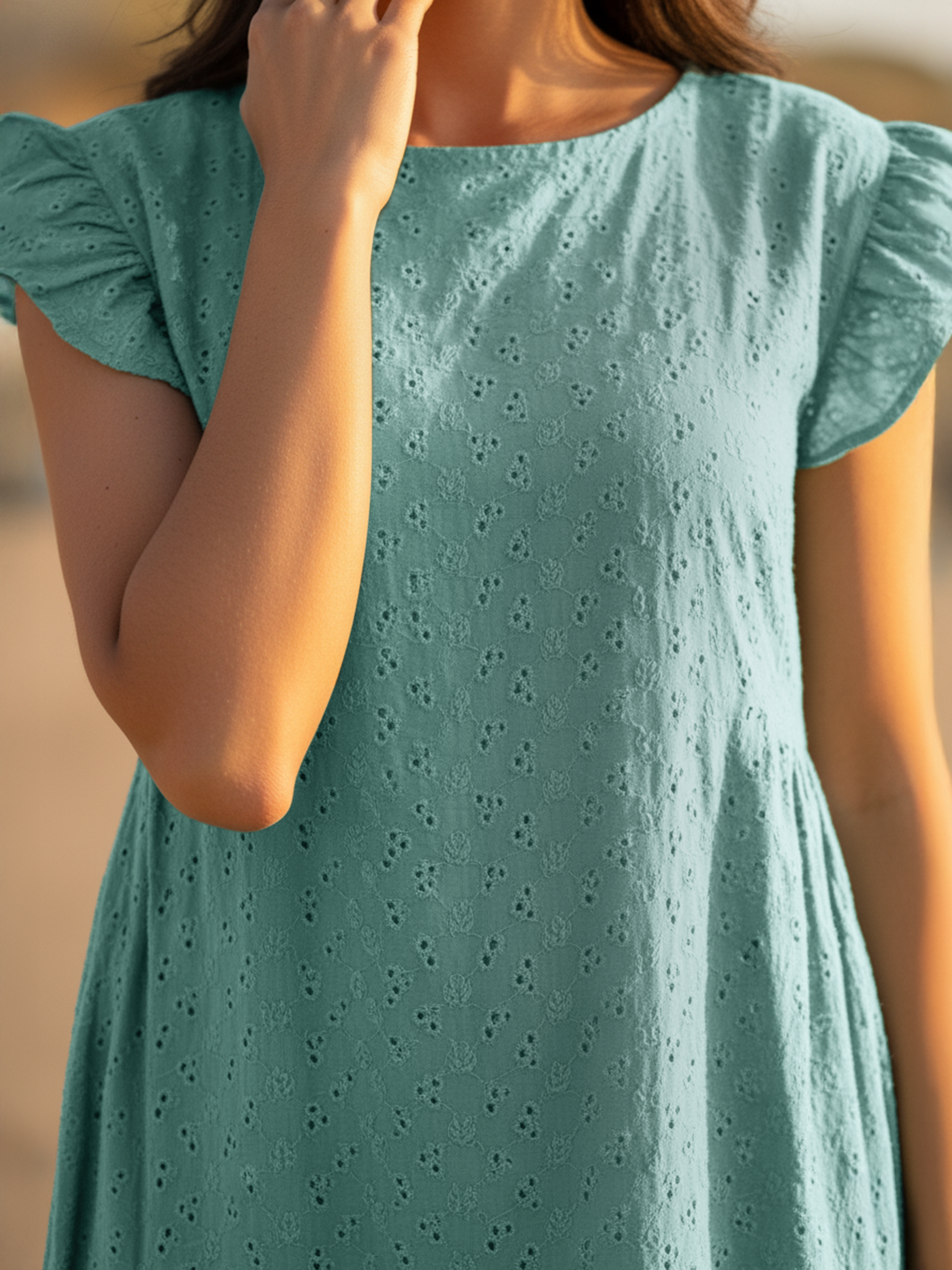 Sea Blue Hakoba Plain Long Dress