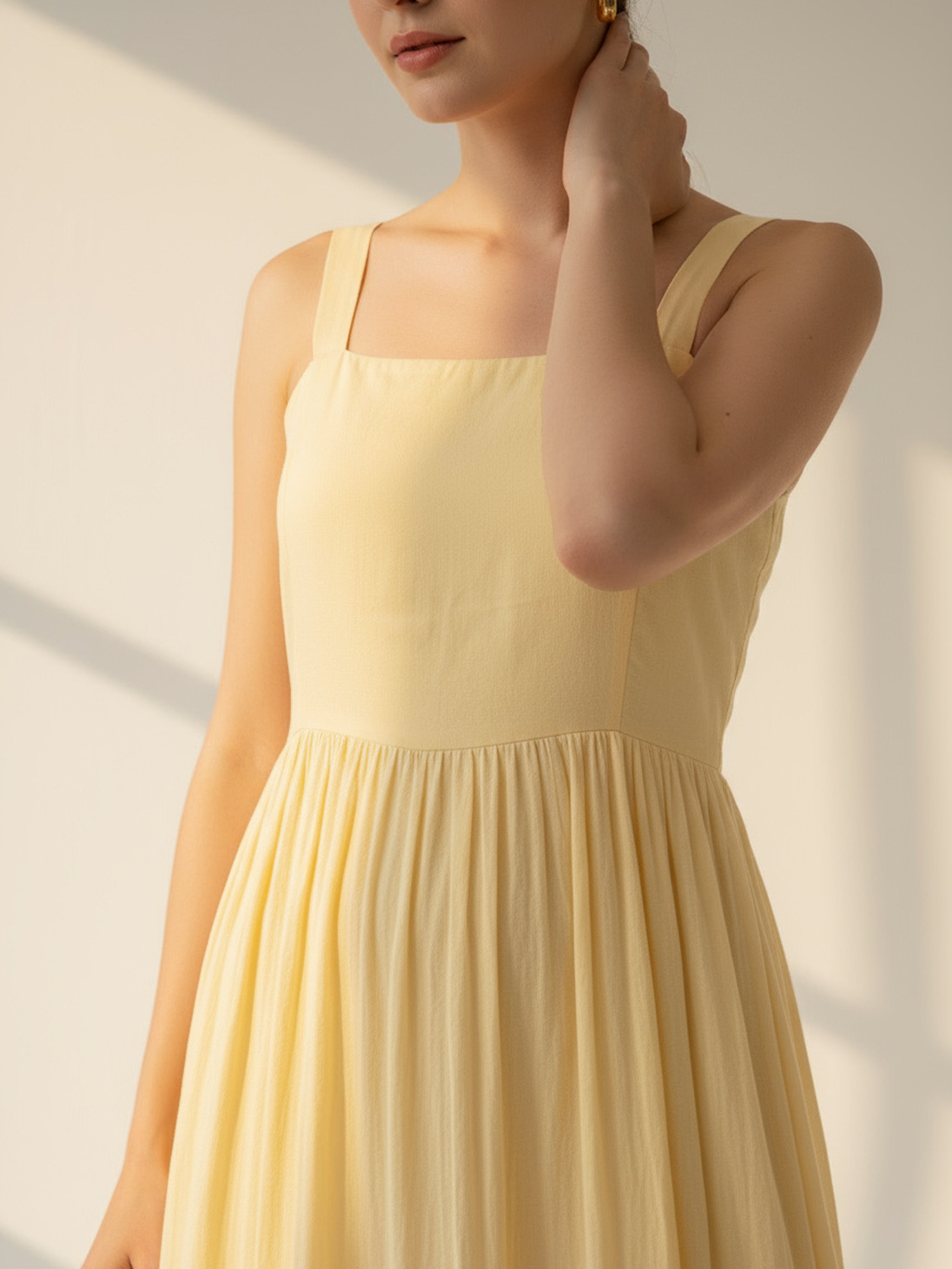 Lemon Cotton Slub Spaghetti Short Dress