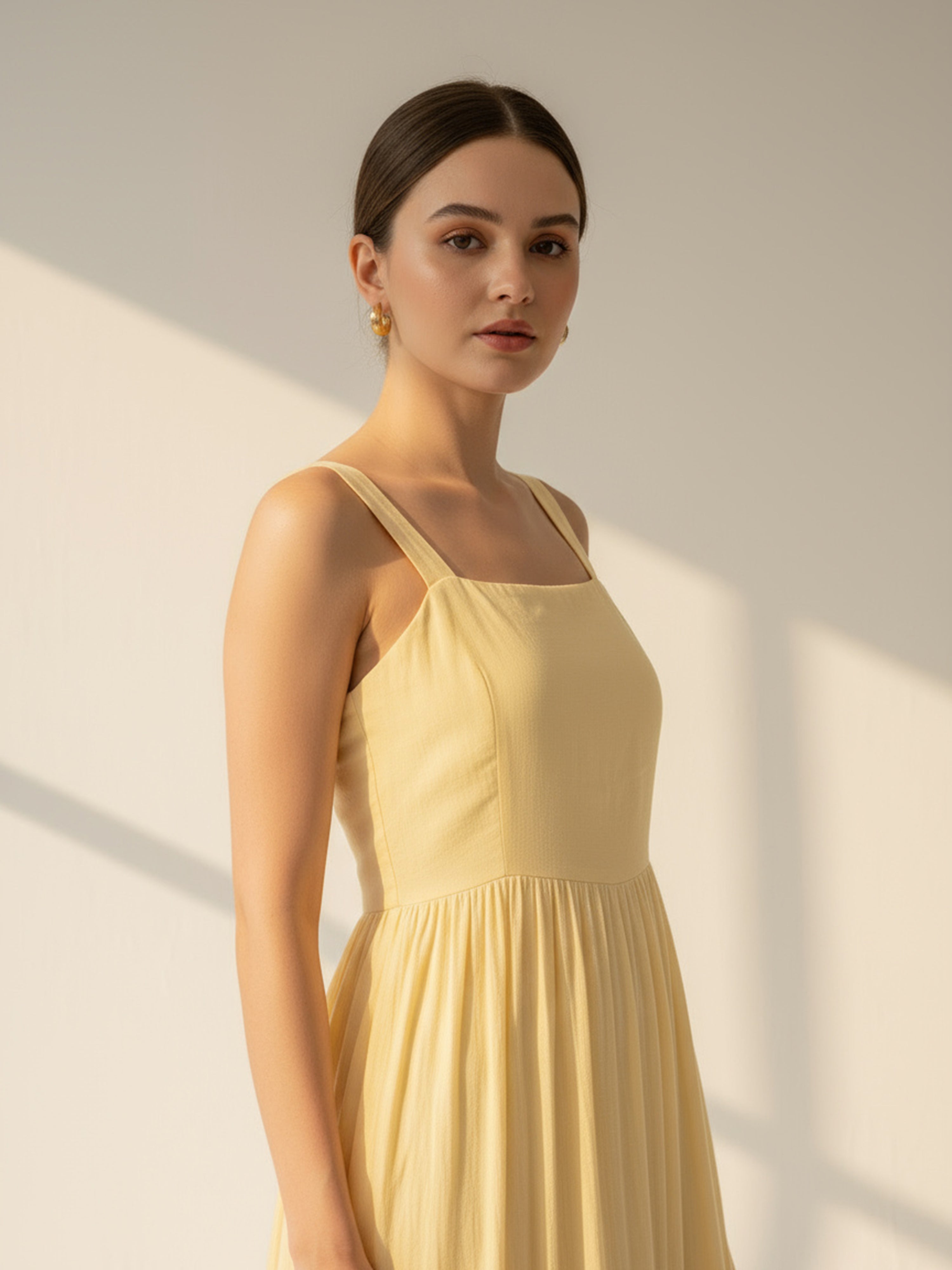 Lemon Cotton Slub Spaghetti Short Dress