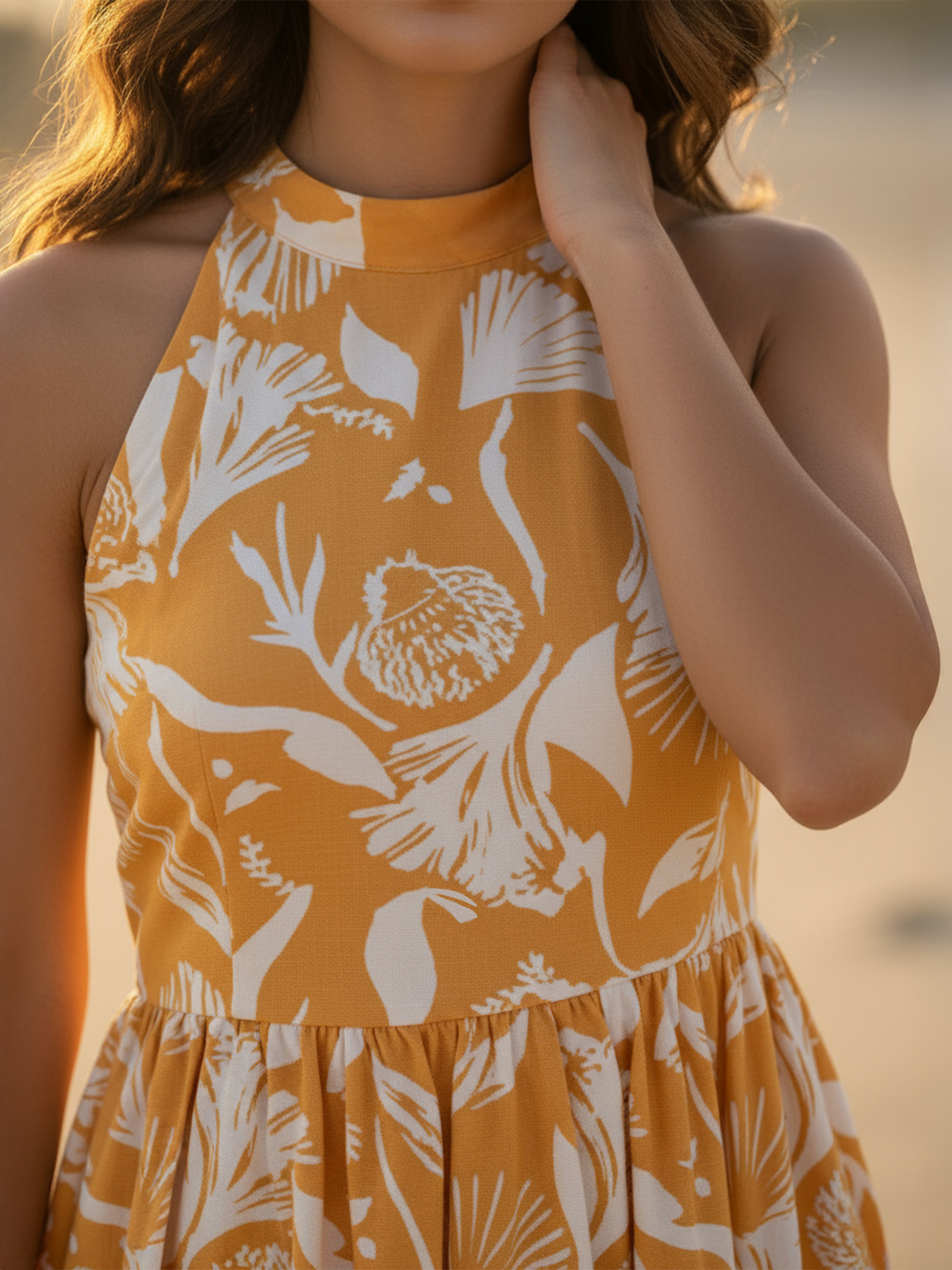 Mustard Grove Drift Halter Dress
