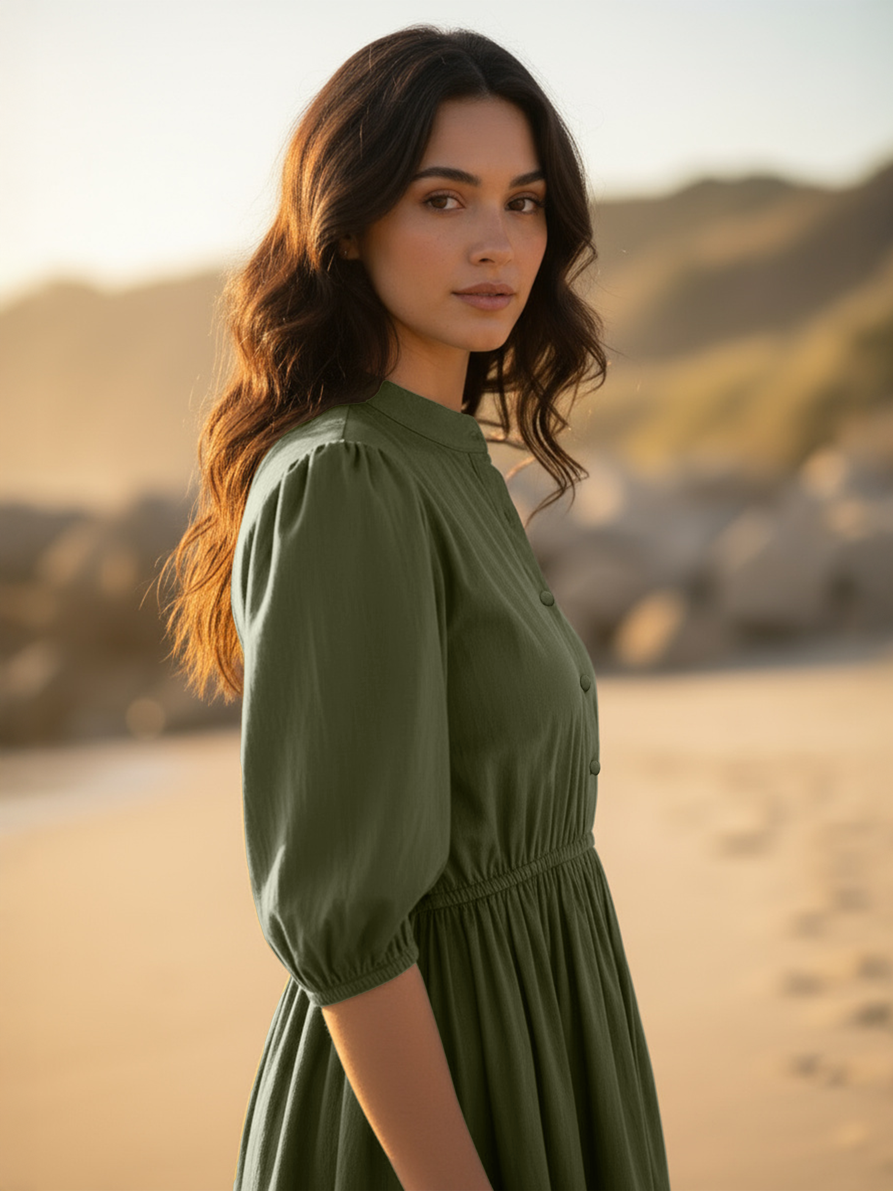 Mehandi Poplin High Neck Plain Short Dress