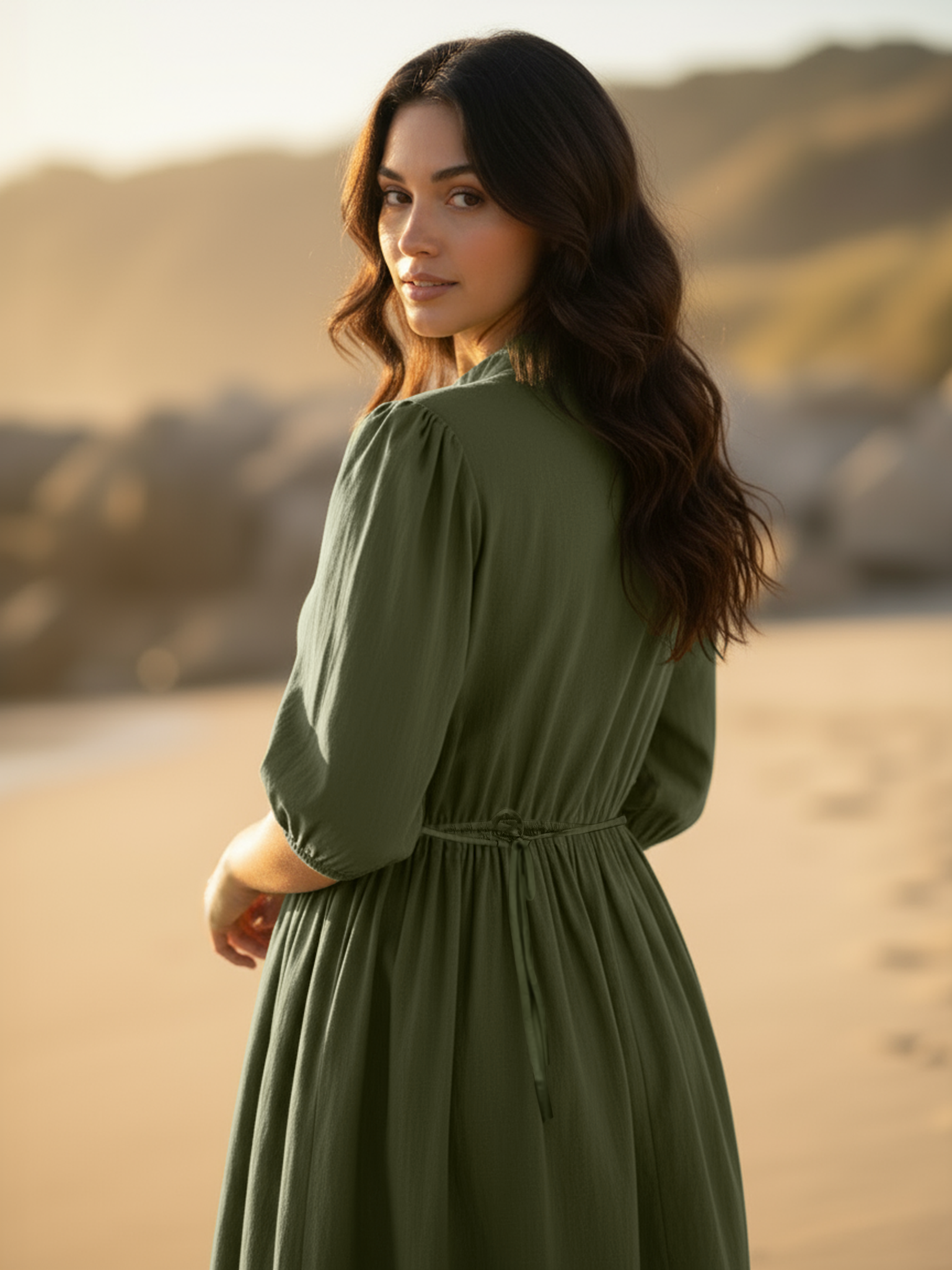 Mehandi Poplin High Neck Plain Short Dress