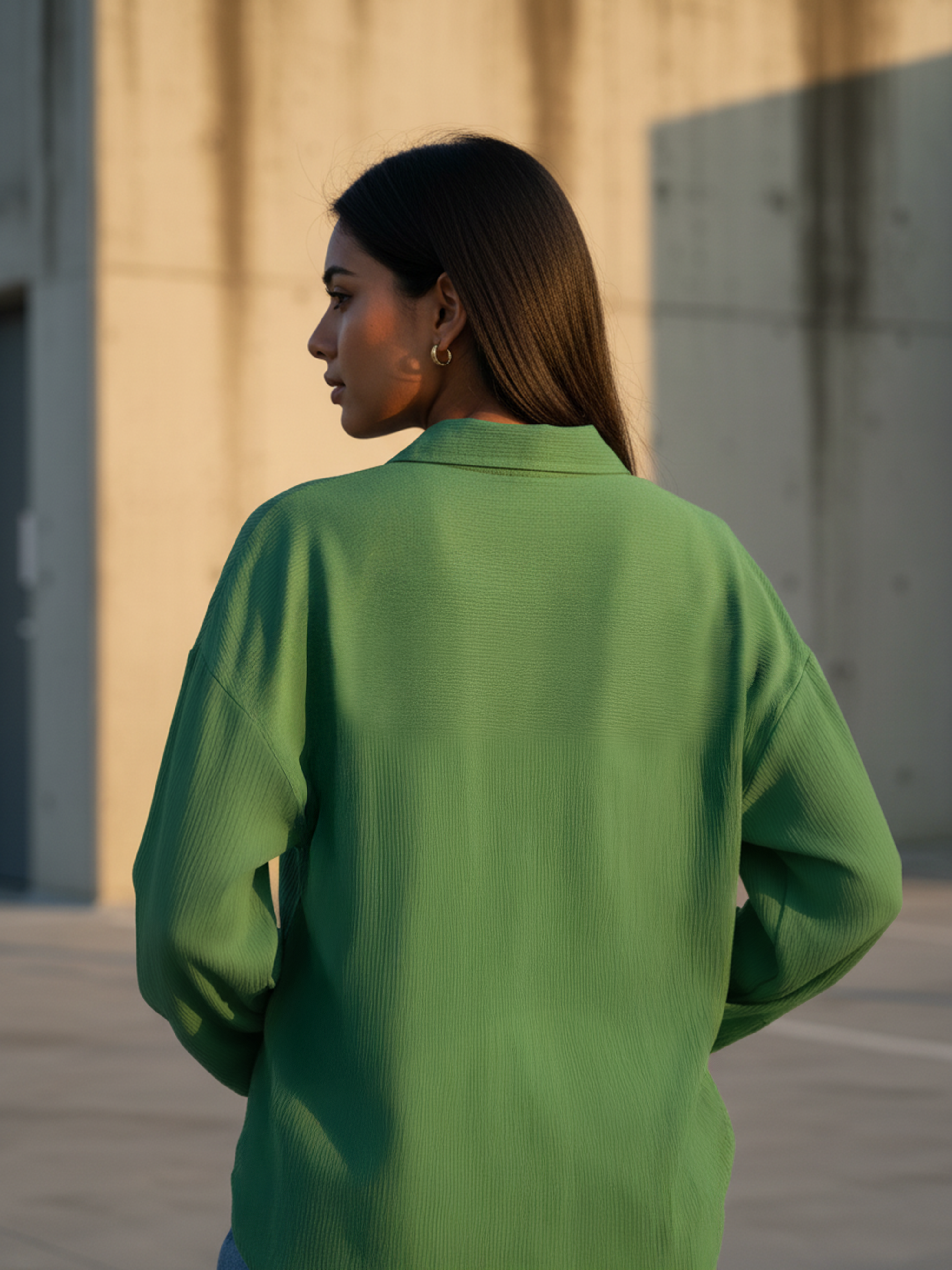 Leaf Green Rayon Crepe Shirt for Women
