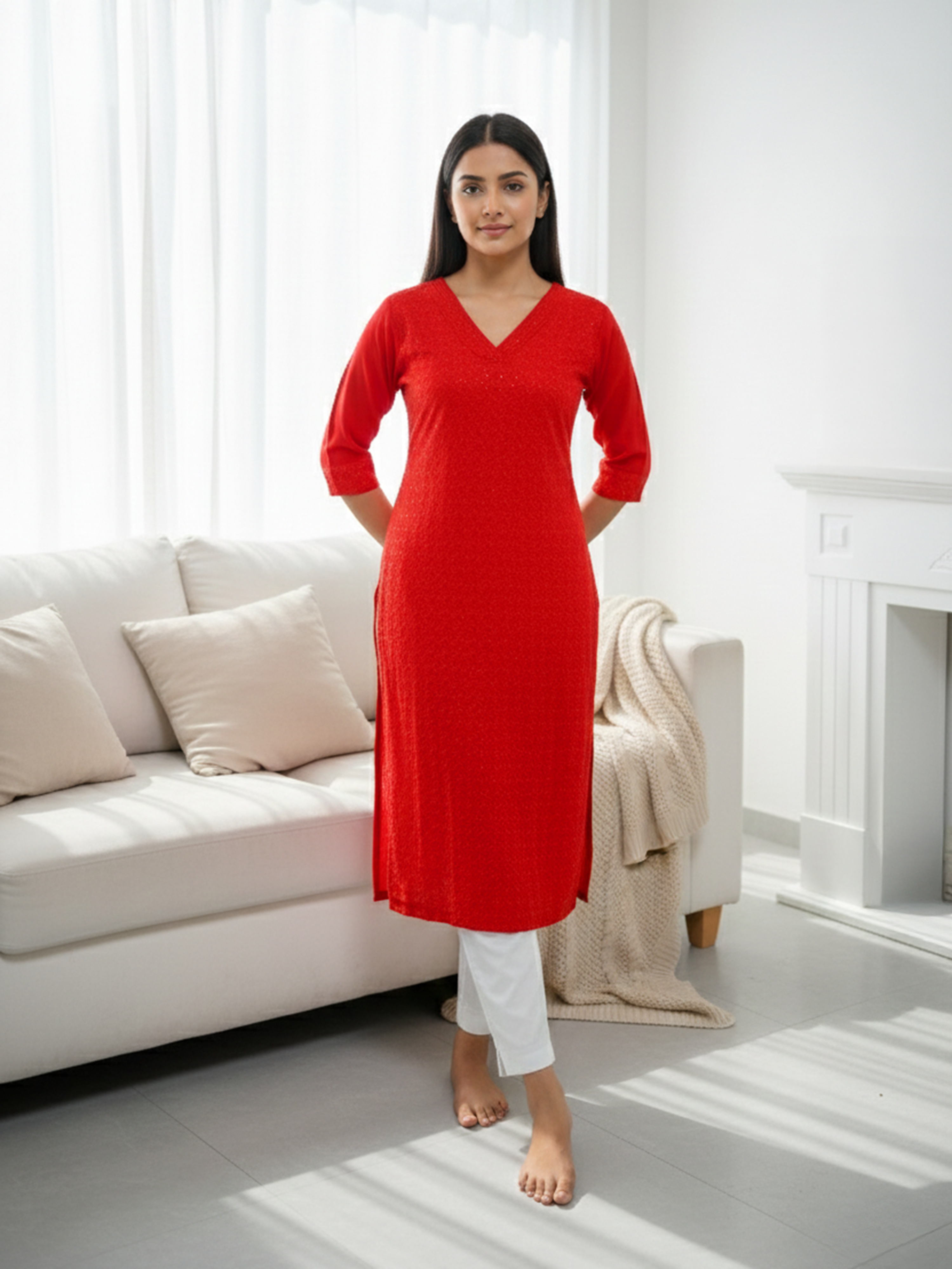 Women's Elegant Red Ethnic Kurti