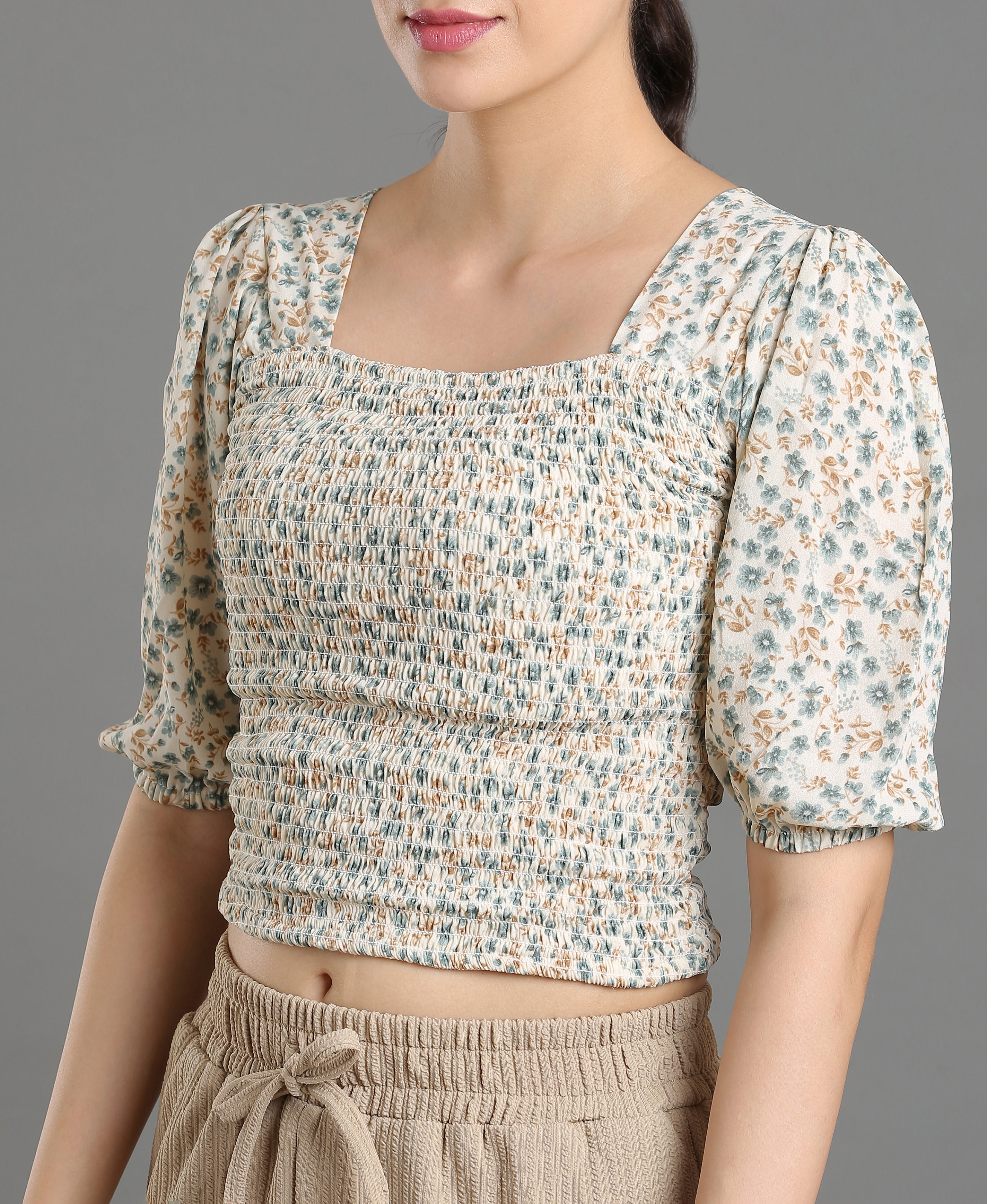 Azure Bloom Smocked Top