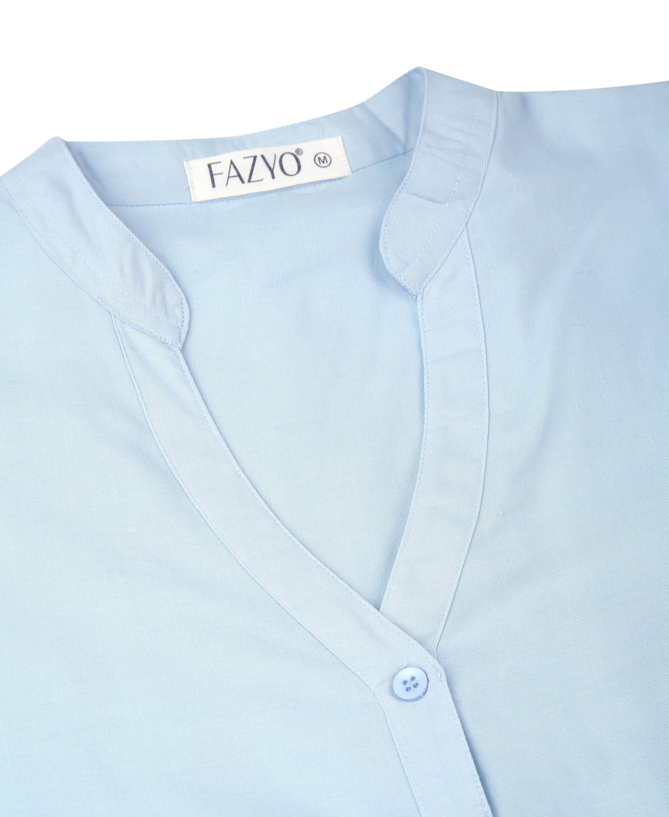 Azure Solid Mandarin Flare Dress