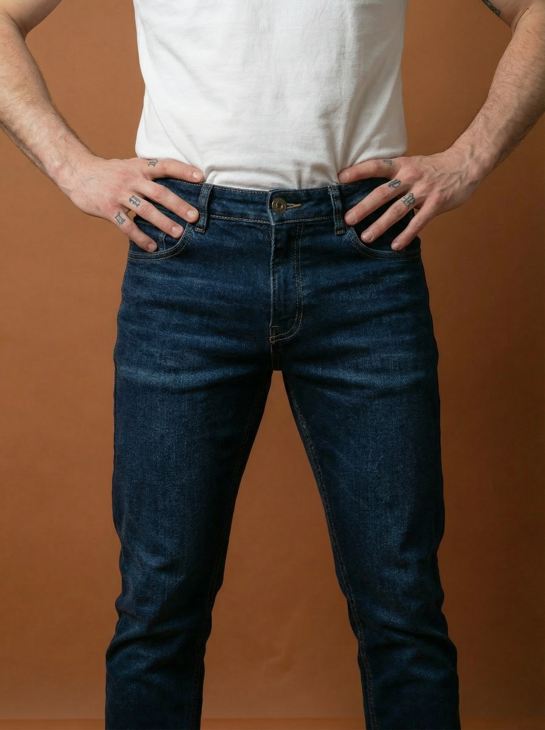 Carrot Cotton Poly Elastane Jeans — Dark Blue Wash