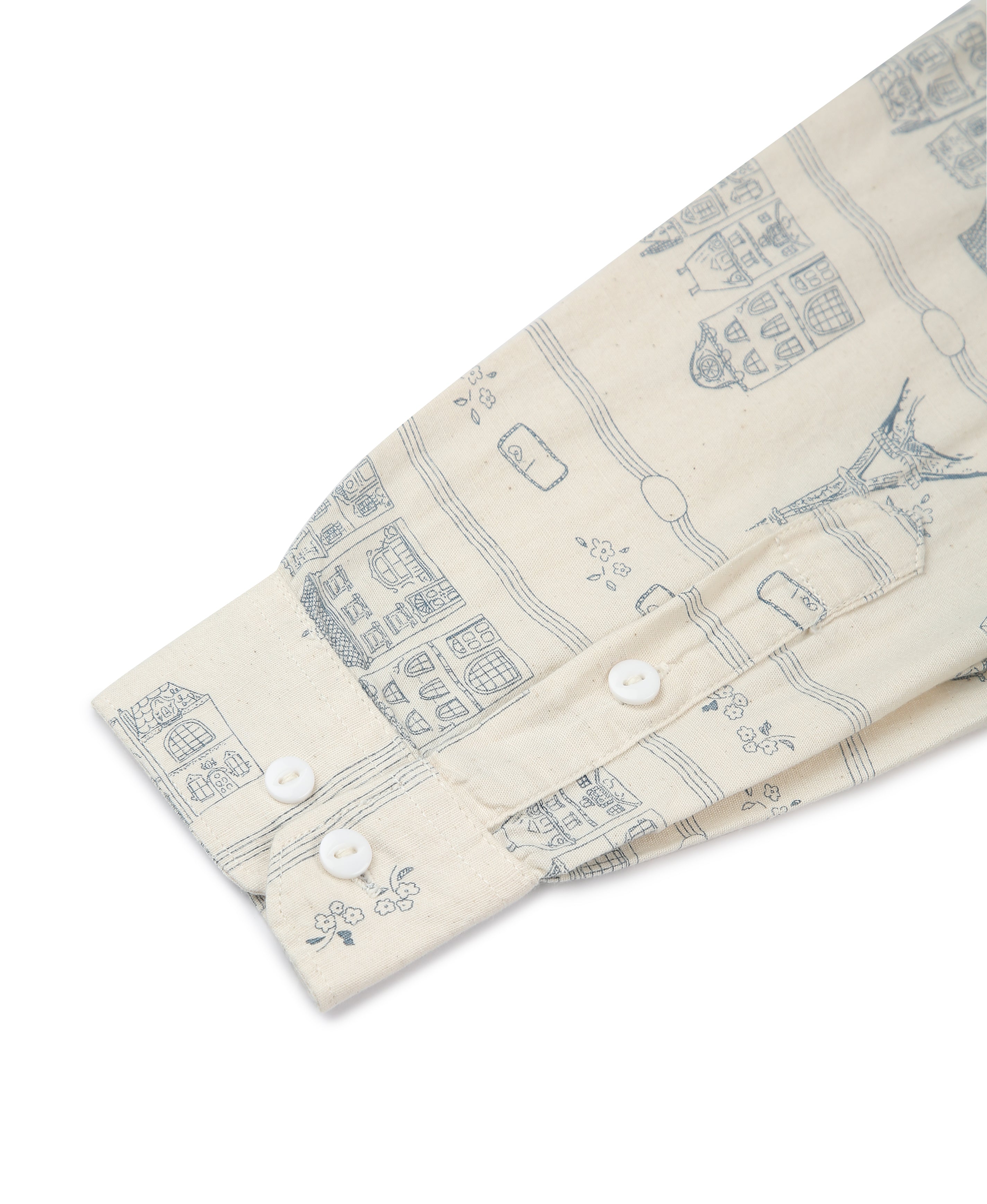 Ivory Linen Print Slim Shirt