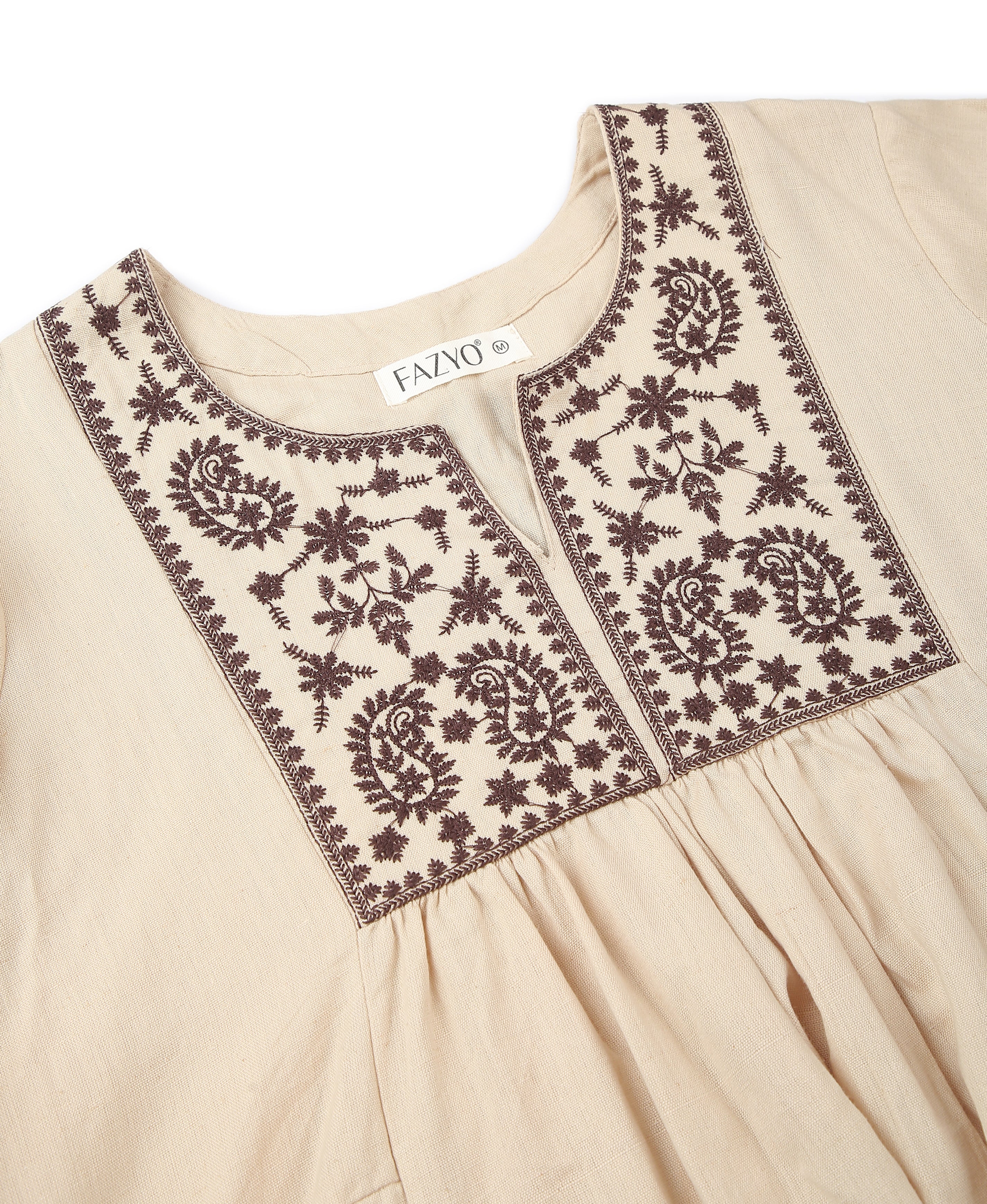 Cream Embroidered Peplum Top