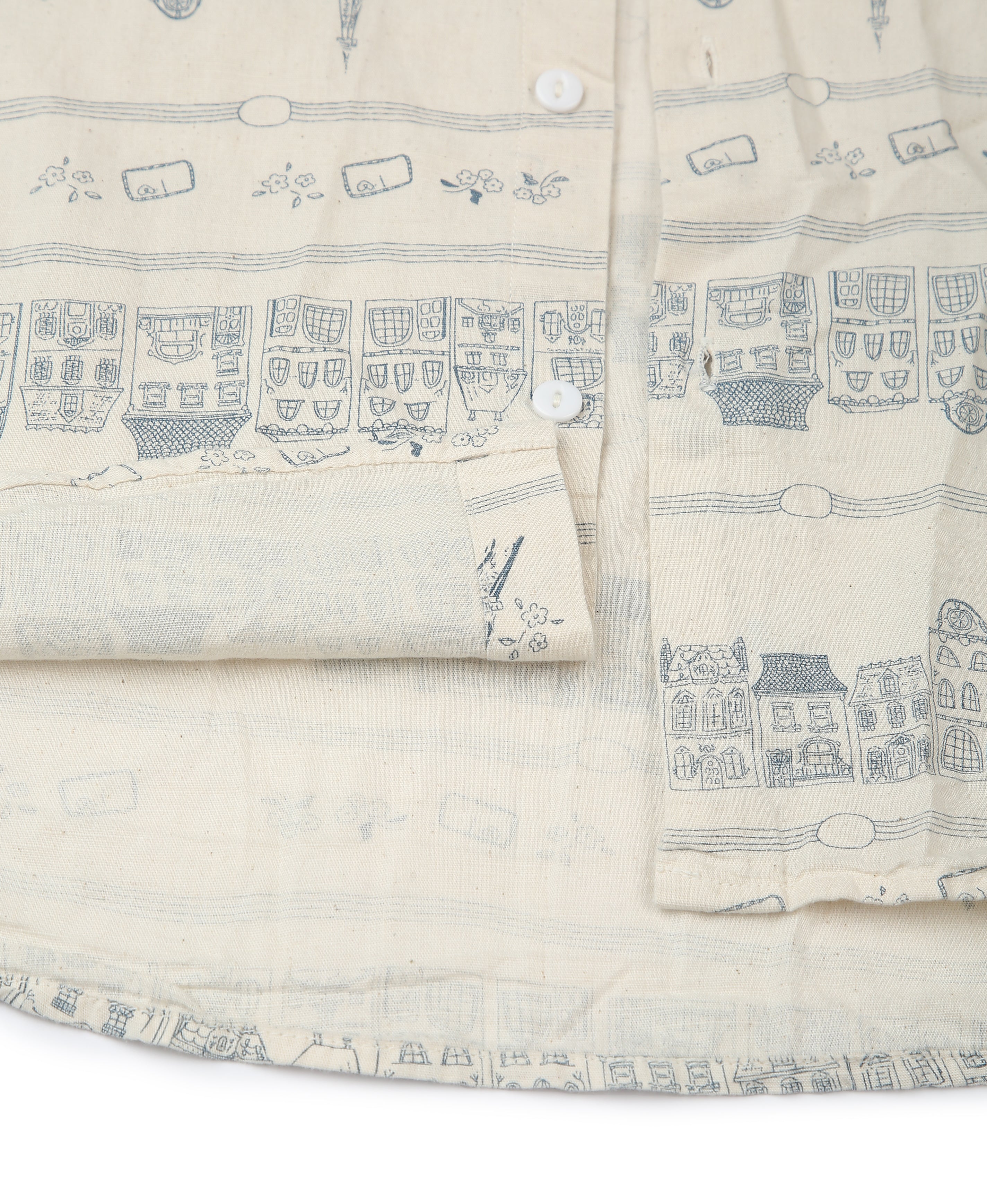 Ivory Linen Print Slim Shirt