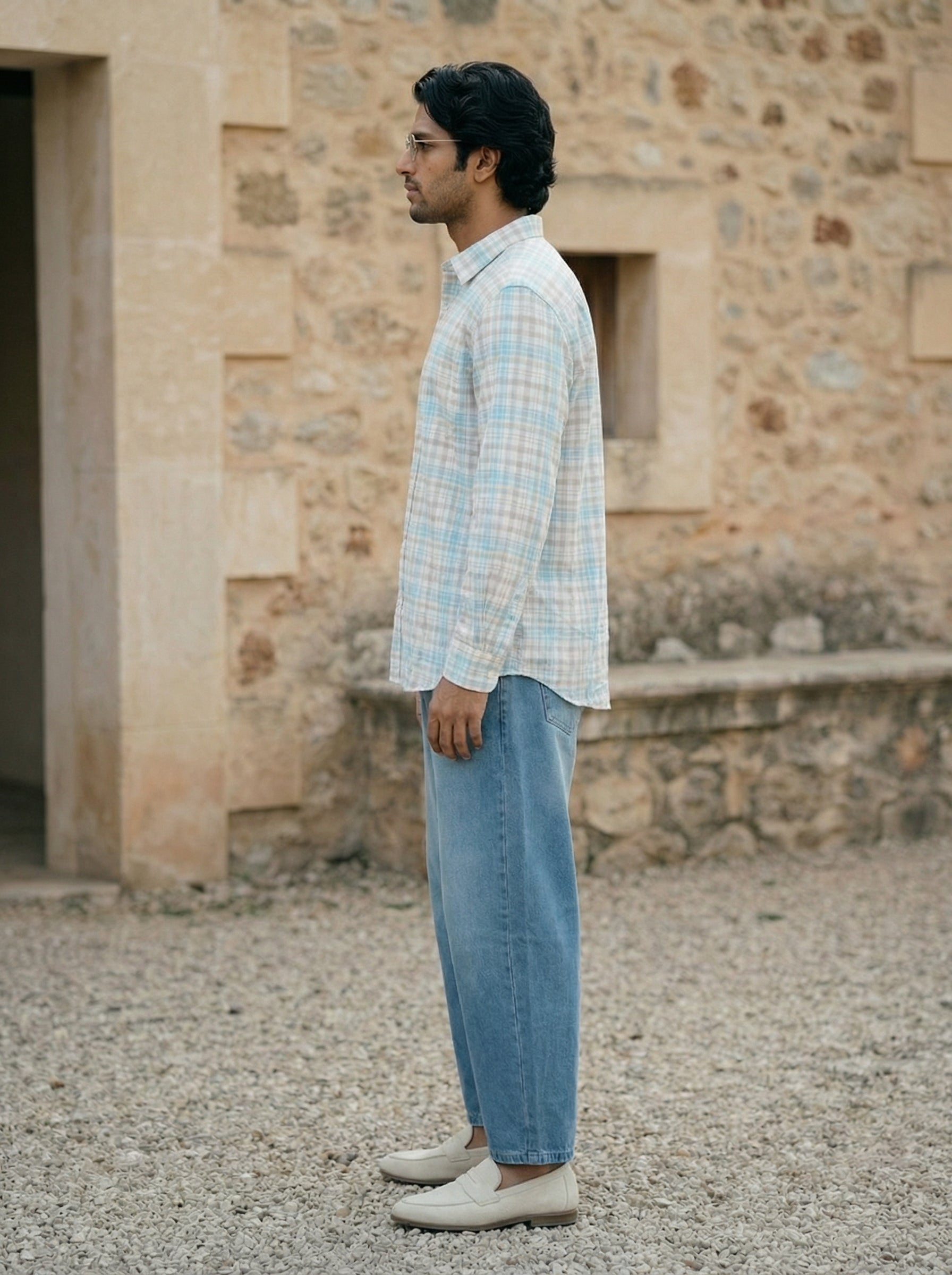 Men’s Blue Relaxed Fit Multicolor Checked Shirt