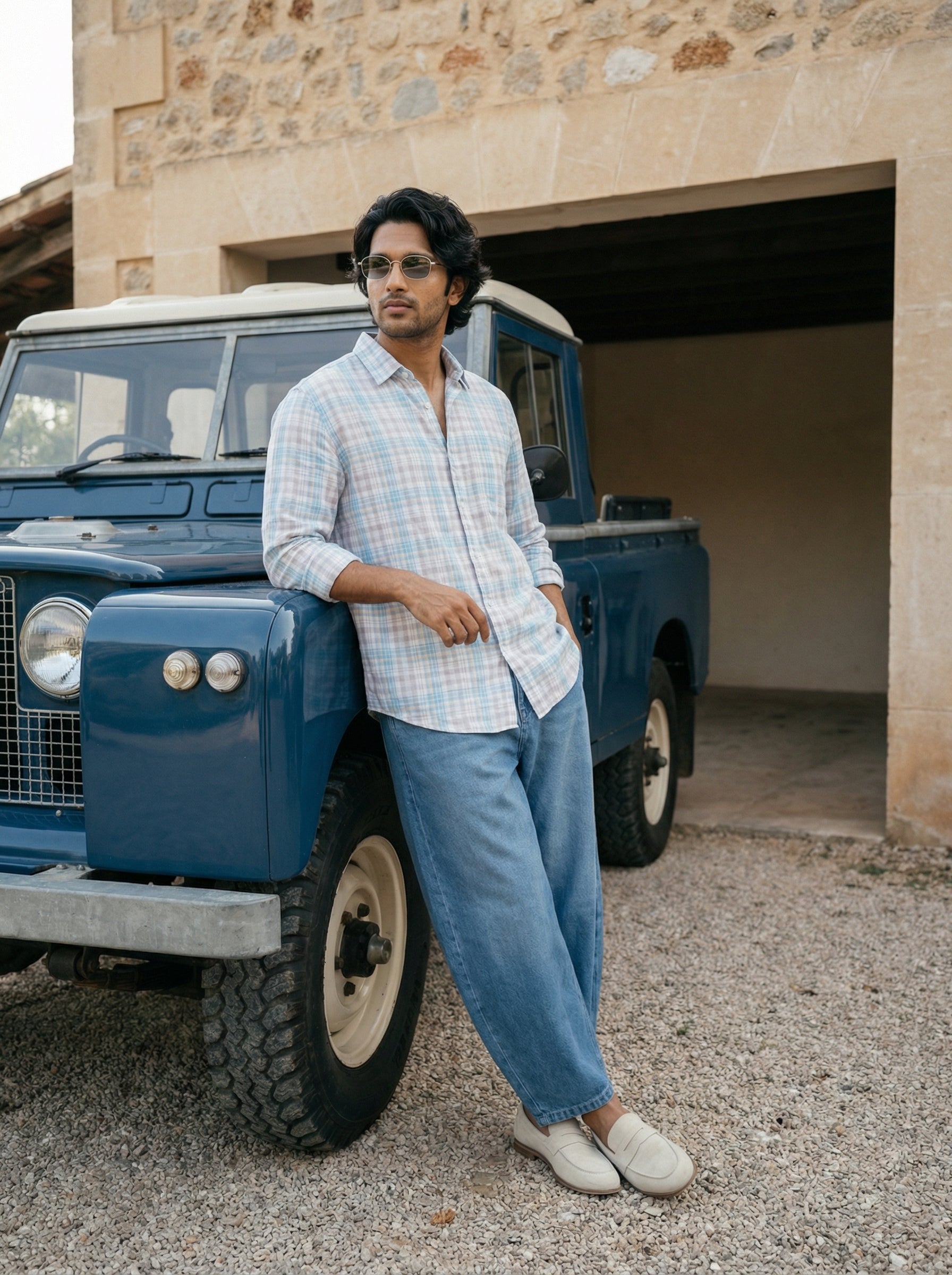 Men’s Blue Relaxed Fit Multicolor Checked Shirt