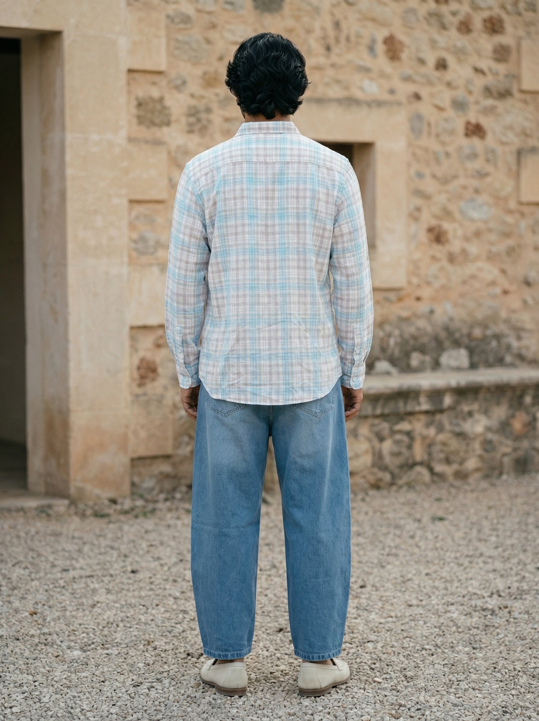 Men’s Blue Relaxed Fit Multicolor Checked Shirt