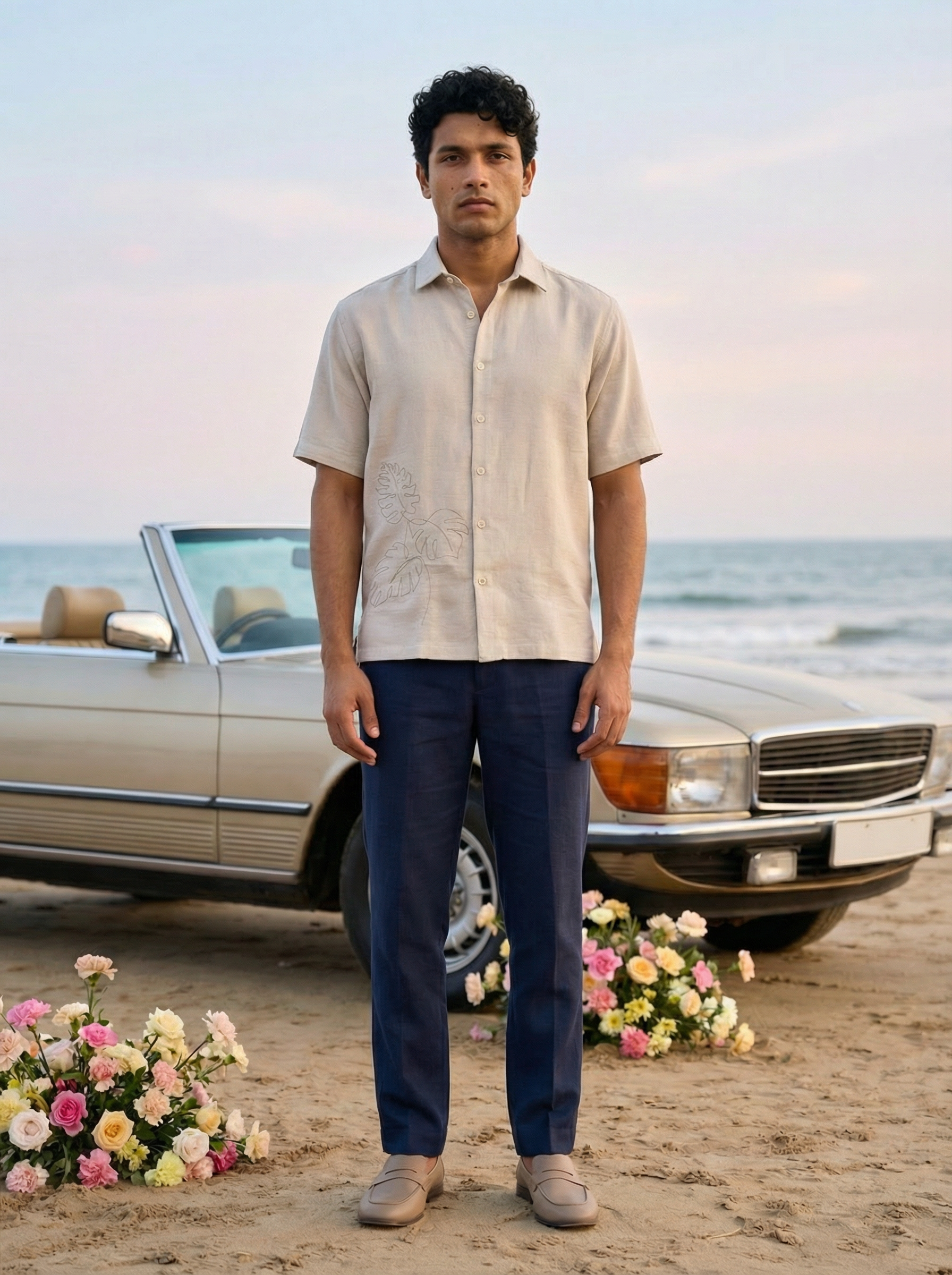Men’s Beige Linen Oxford Relax Fit Shirt