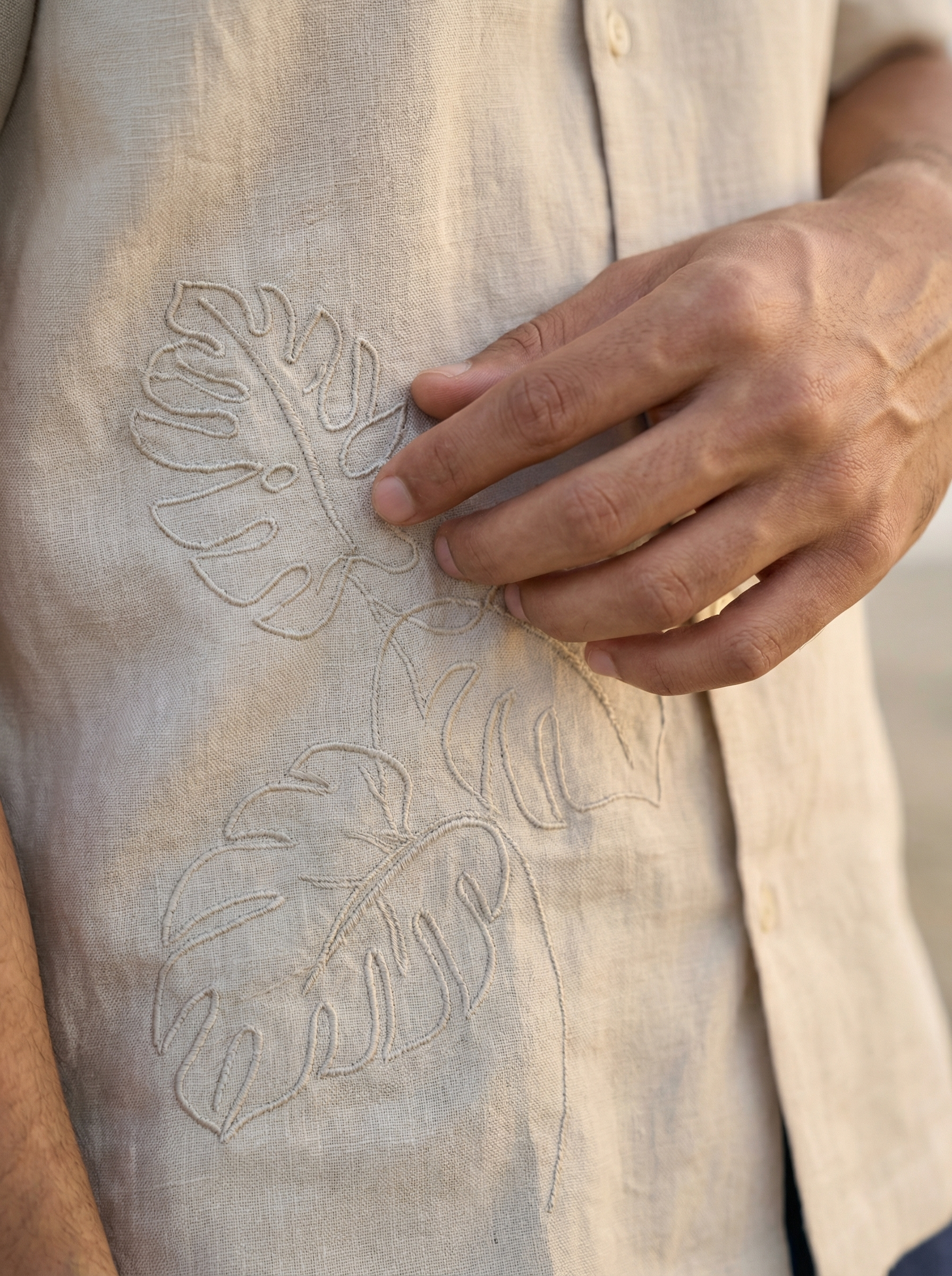 Men’s Beige Linen Oxford Relax Fit Shirt