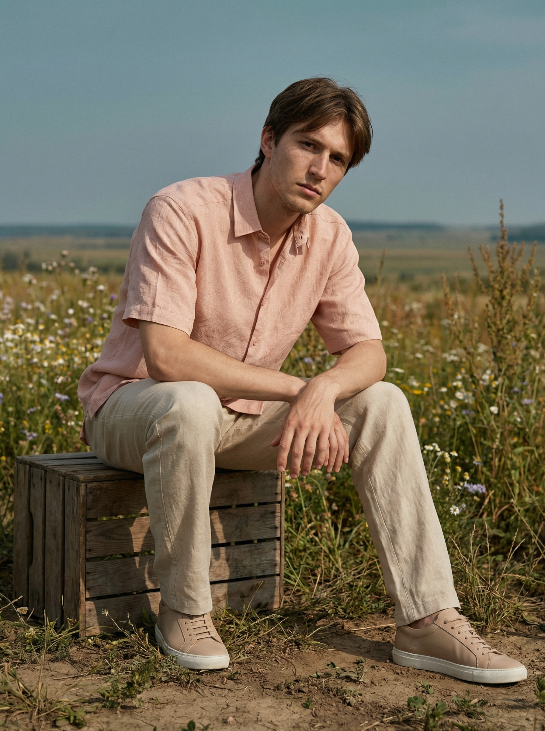 Peach Linen Oxford Relax Fit Shirt