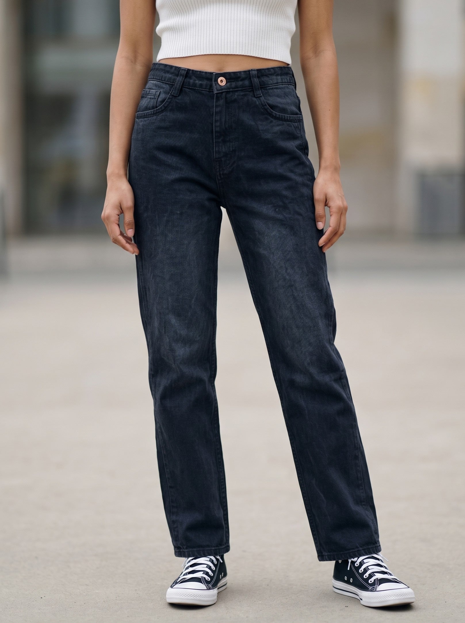 Women's Denim Anthracite Straight Fit Jeans
