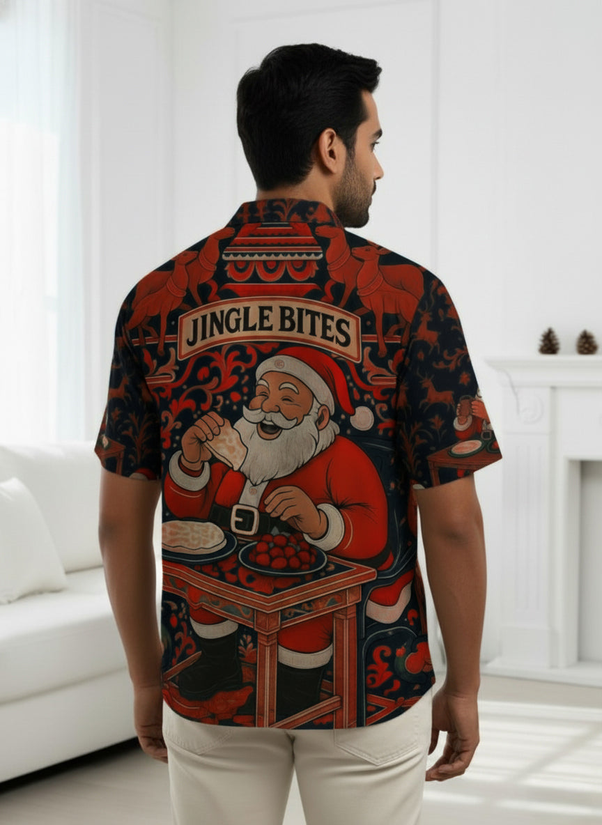Festive Santa Print Short Sleeve Shirt
