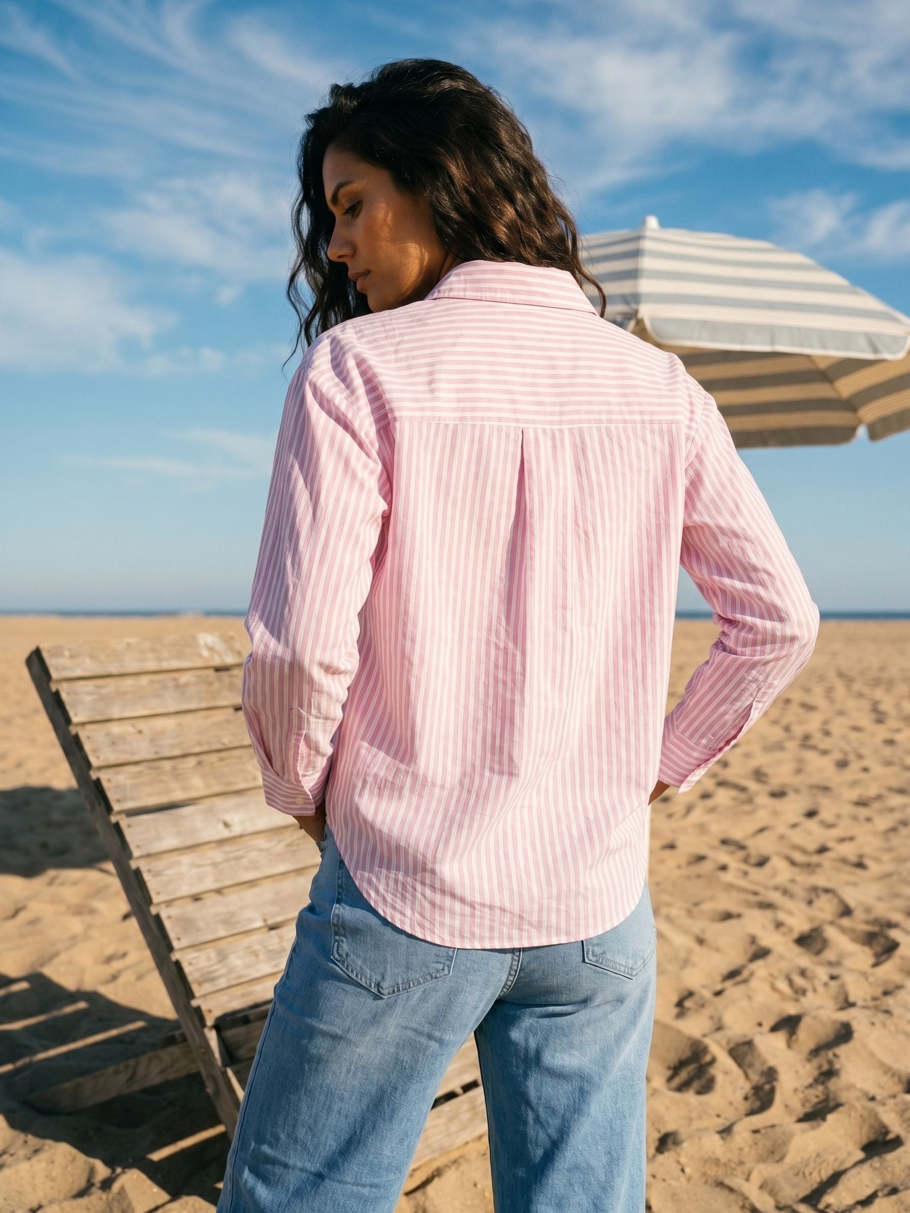 Women's NV Cotton Pink Stripe Full Sleeve Shirt