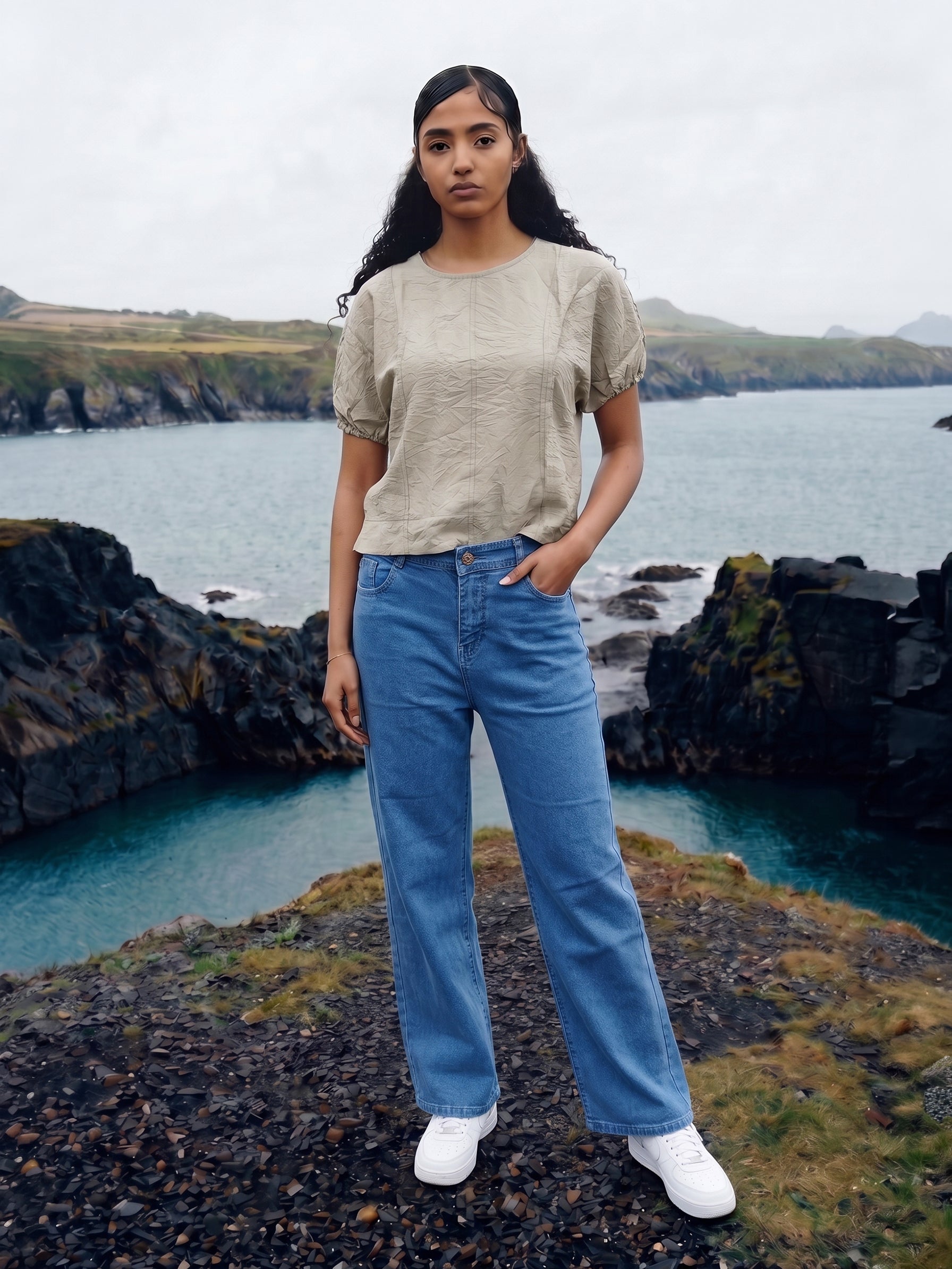 Women's Cotton Grey Round Neck PlainTop