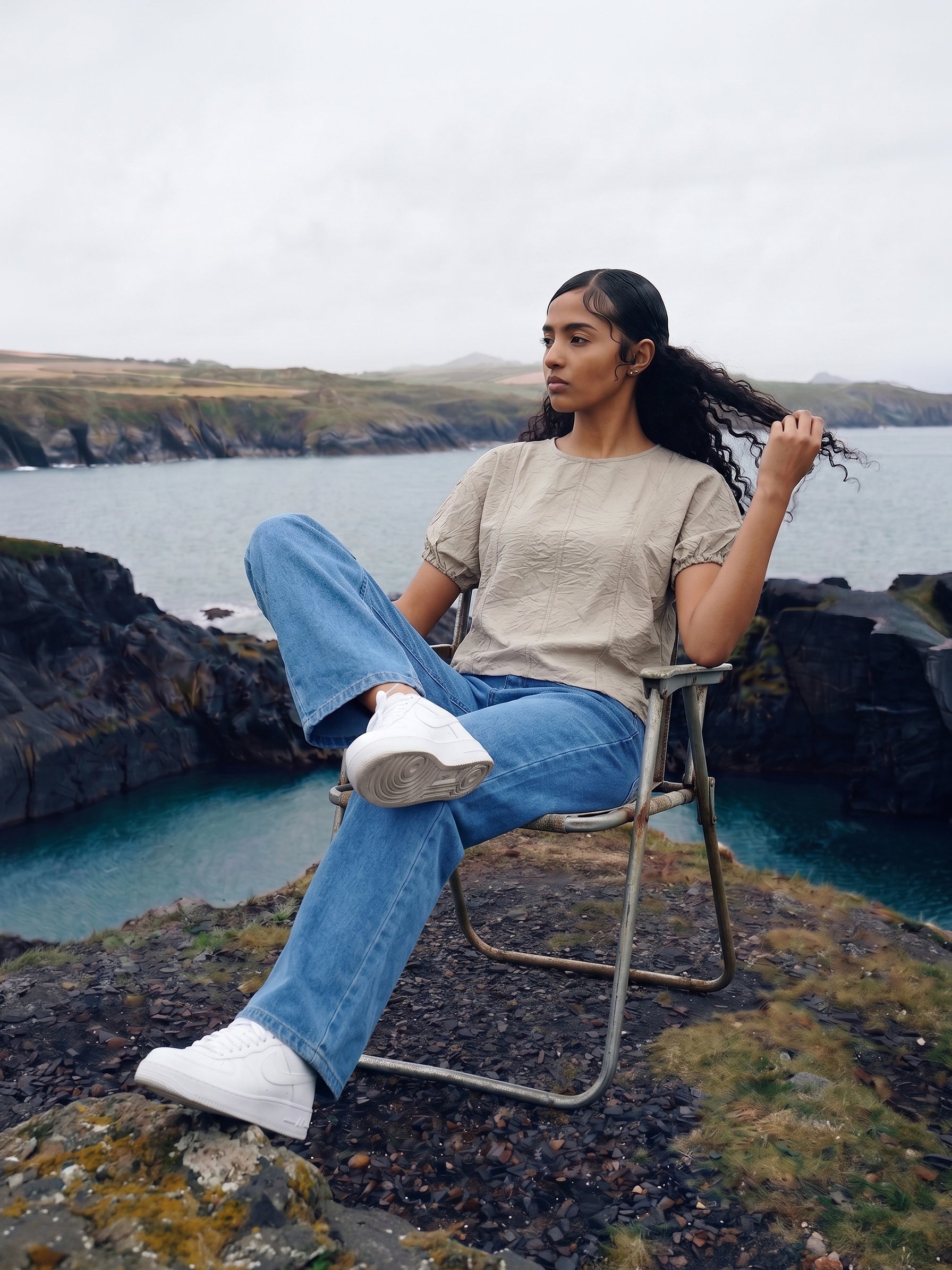 Women's Cotton Grey Round Neck PlainTop