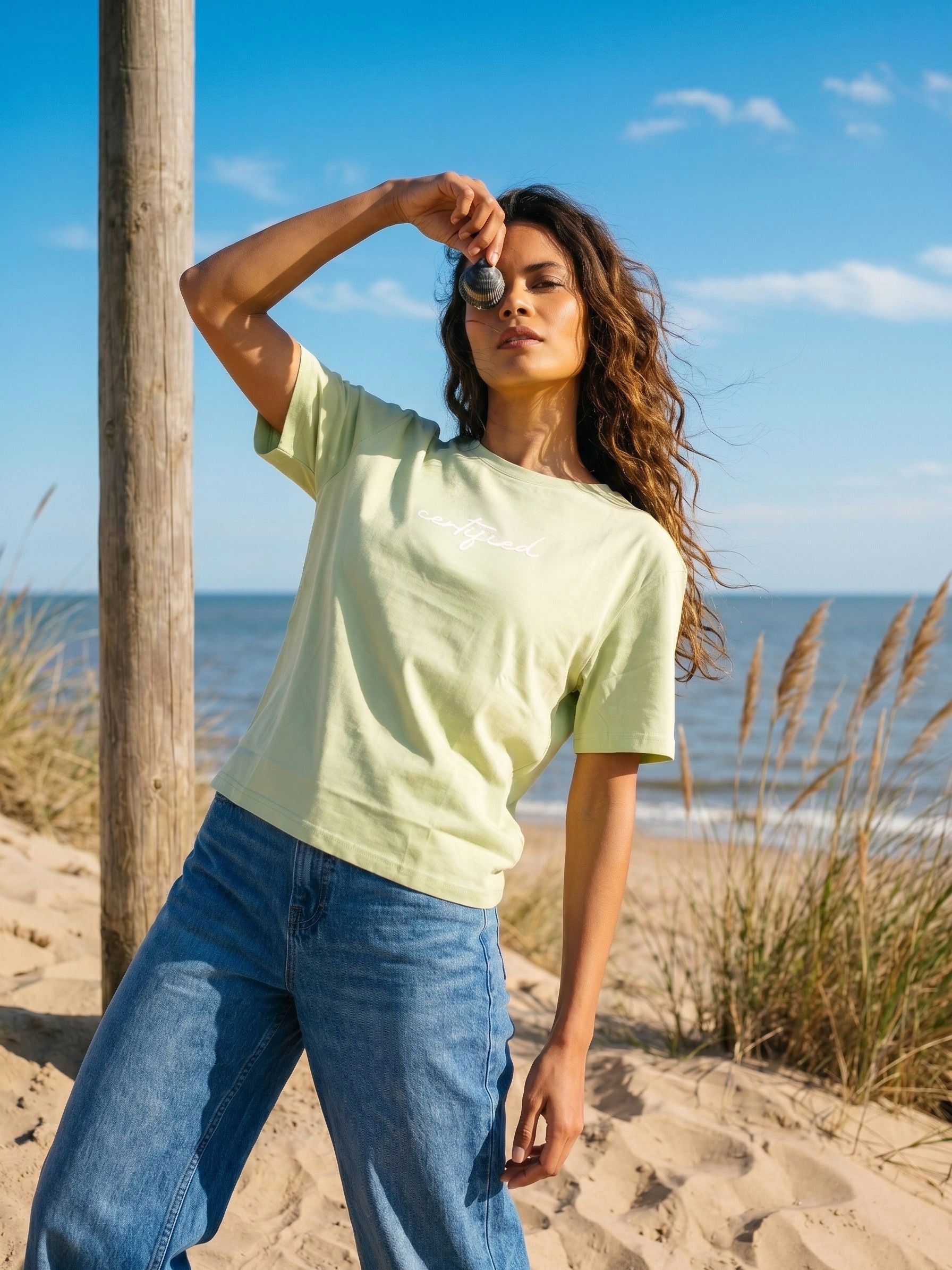 Women's Cotton Light Green Oversized Fit T Shirt